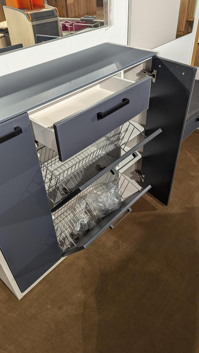 Wittenbreder - Garderobe Limu Front Glas Anthrazit Mattiert Korpus Lack Grau Weiß Bank Mit Sitzkissen Inklusive Spiegel - 4