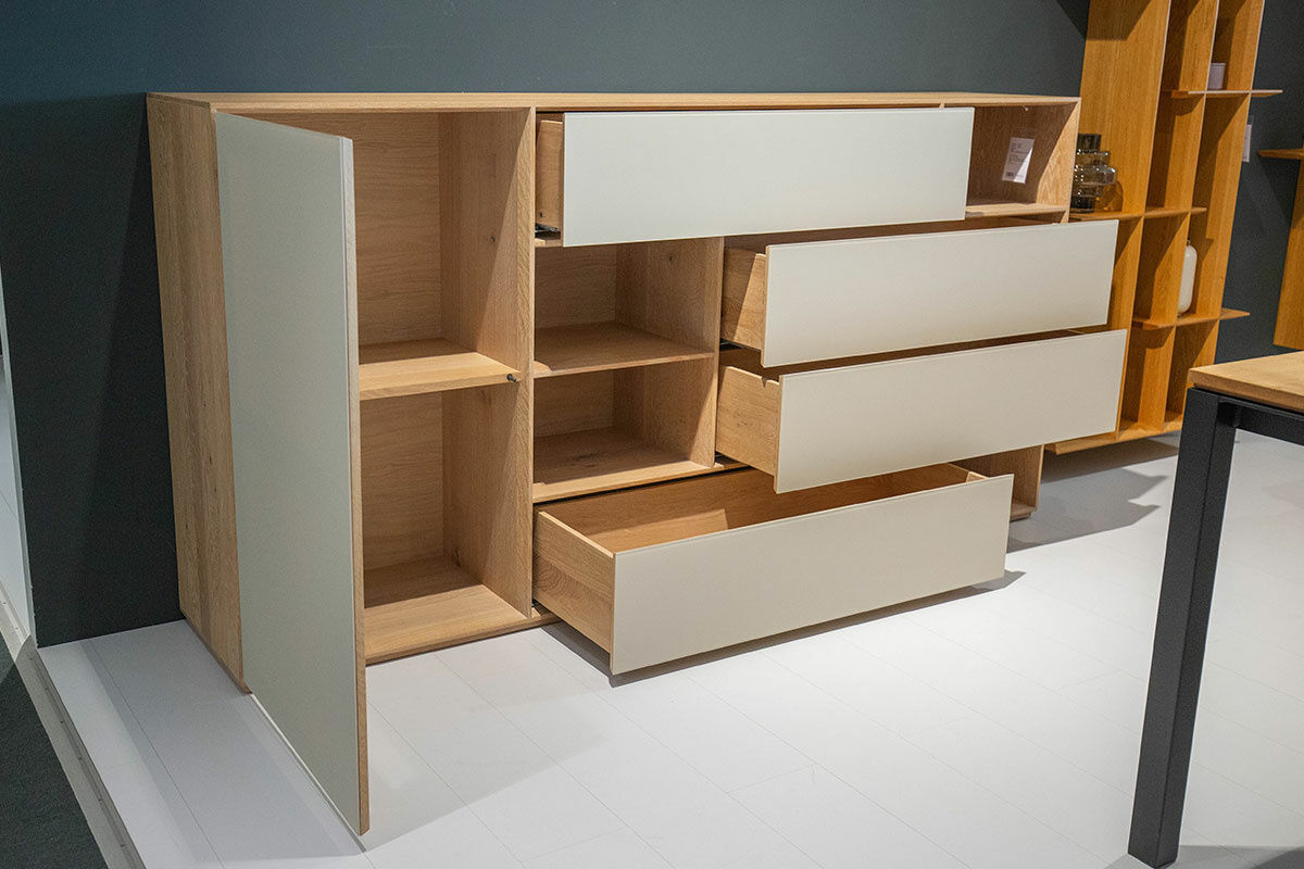 Rodam - Sideboard Sigma Eiche Weiß Geölt Satinierstes Glas Hellbeige - 7