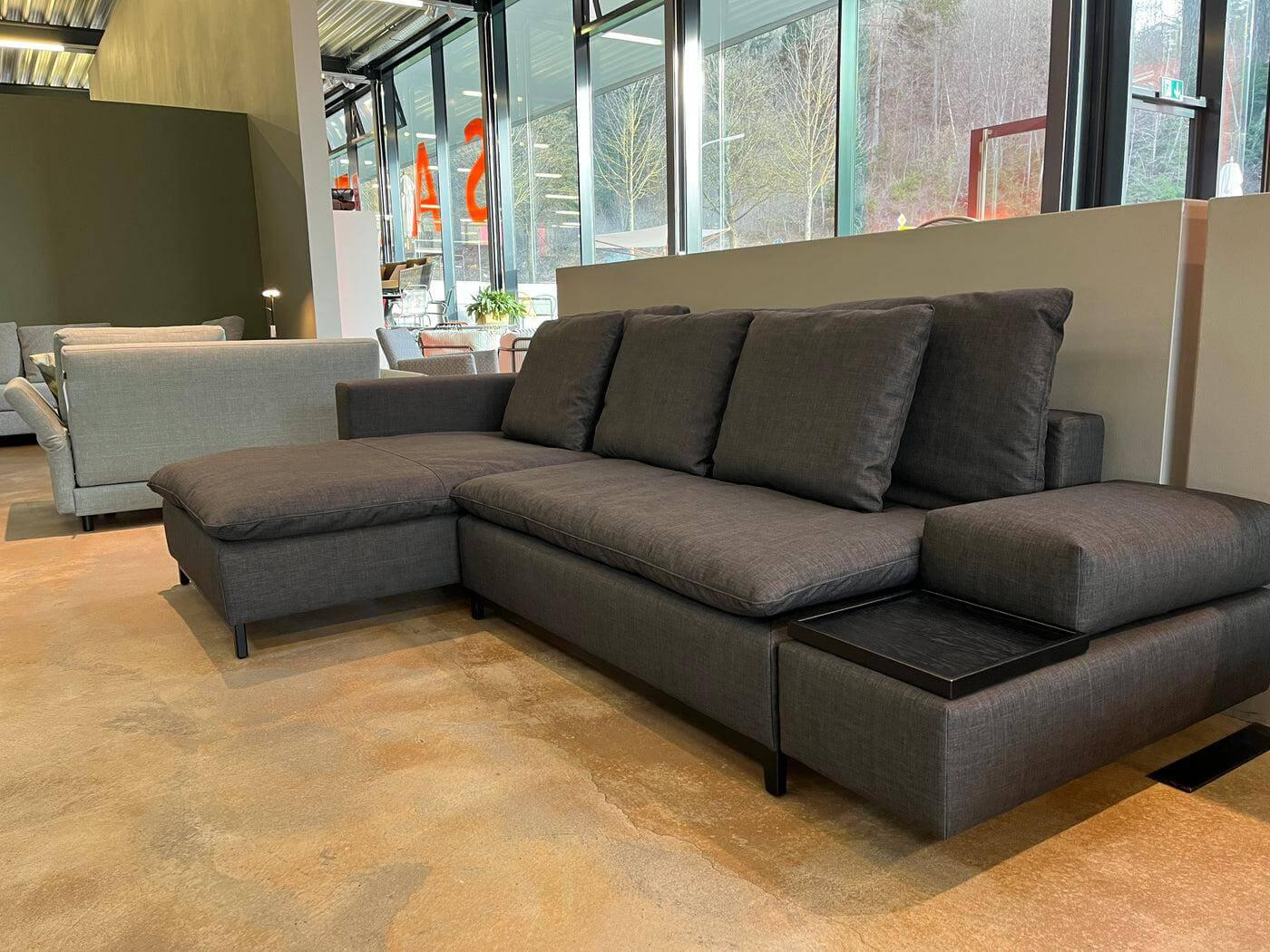 Signet - Schlafsofa Isla Stoff Reno Schiefer Grau Gestell Bügel Eiche Schwarz Inklusive Kissen Und Tablett - 3