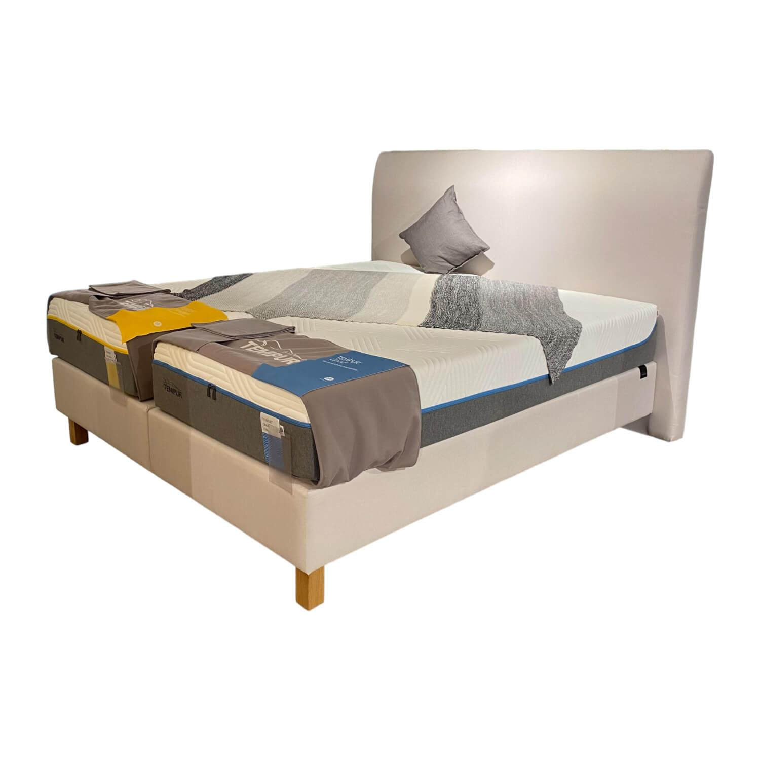 Tempur - Boxspringbett Flat Stoff White 9130 Weiß Eiche mit 2 Matratzen - 1