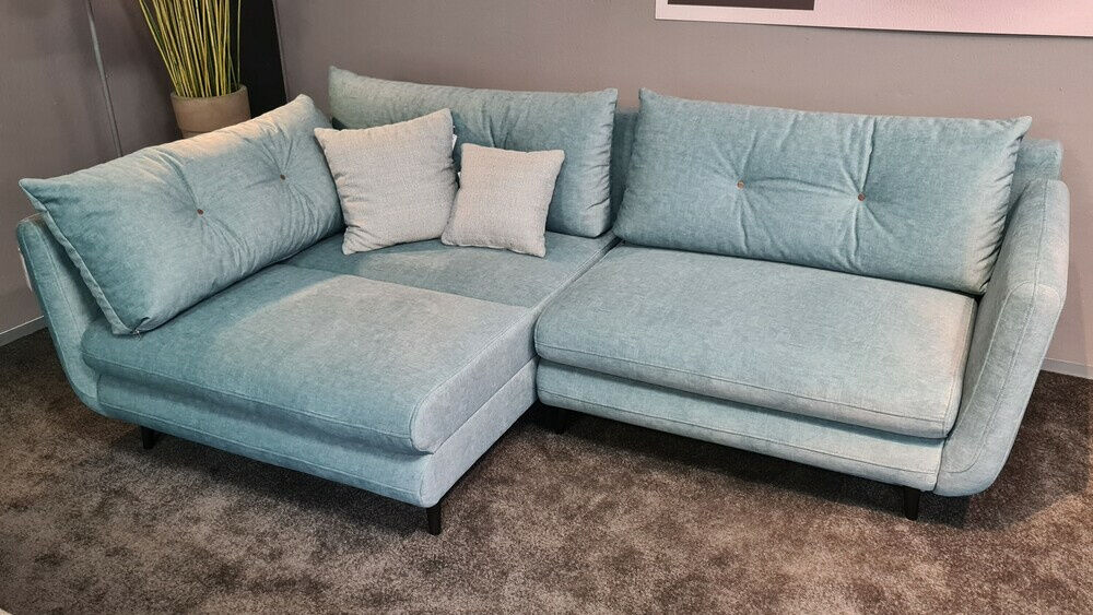 Restyl - Ecksofa LS24 Stoff 2-7059 Blau mit Bettkasten und 2 Kissen - 5