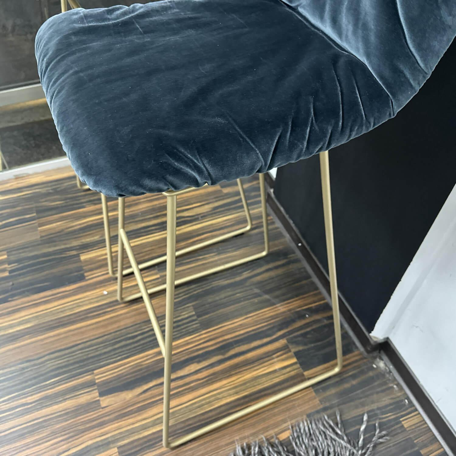 Freifrau - 2er Set Barhocker Leya Barstool High Stoff Adamo Und Eva Blau Gestell Stahl Messing - 2