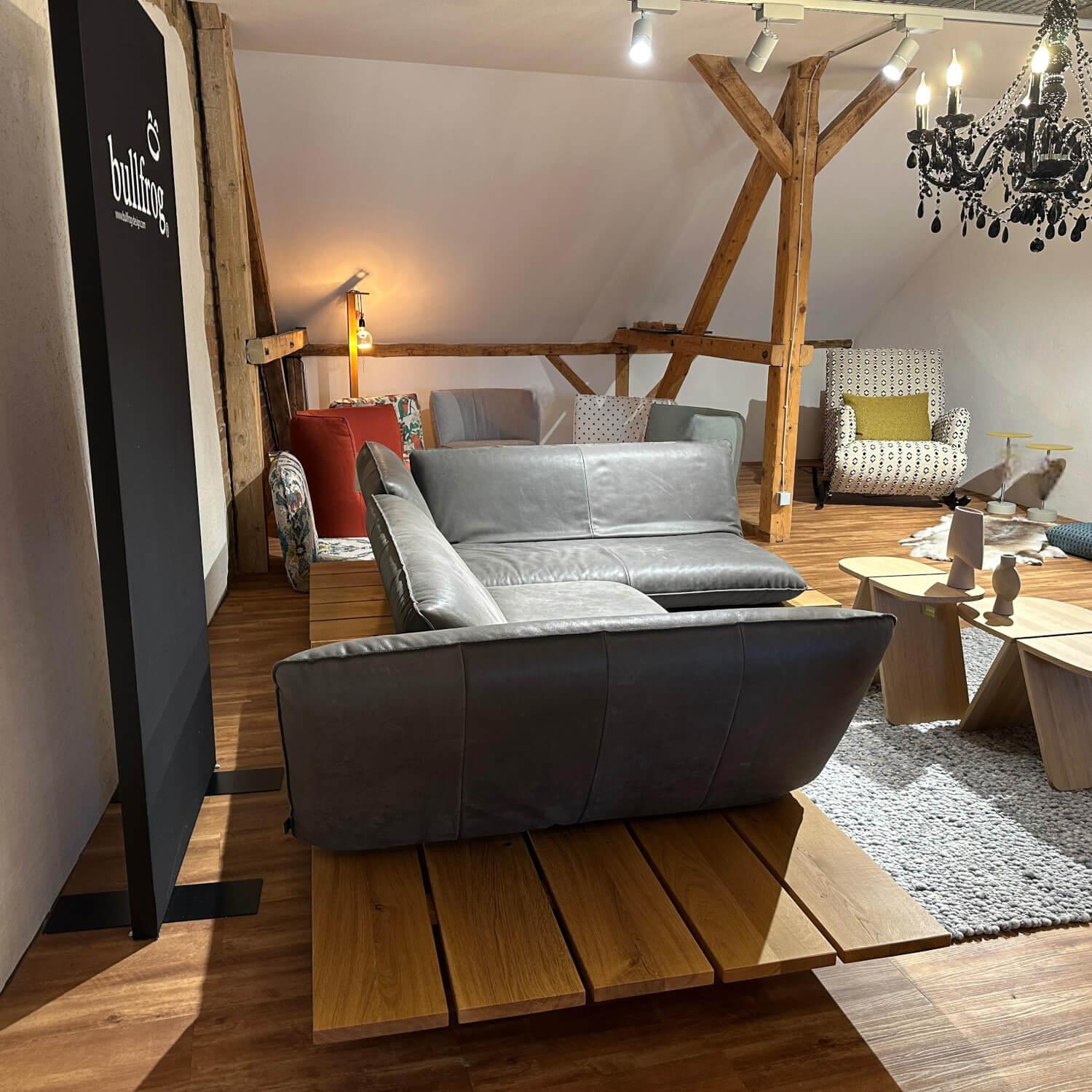 Bullfrog - Ecksofa Leder Oasis Elefant 2100 63 Grau Plateau Wildeiche Massiv Geölt Metallfuß Schwarz Lackiert - 6