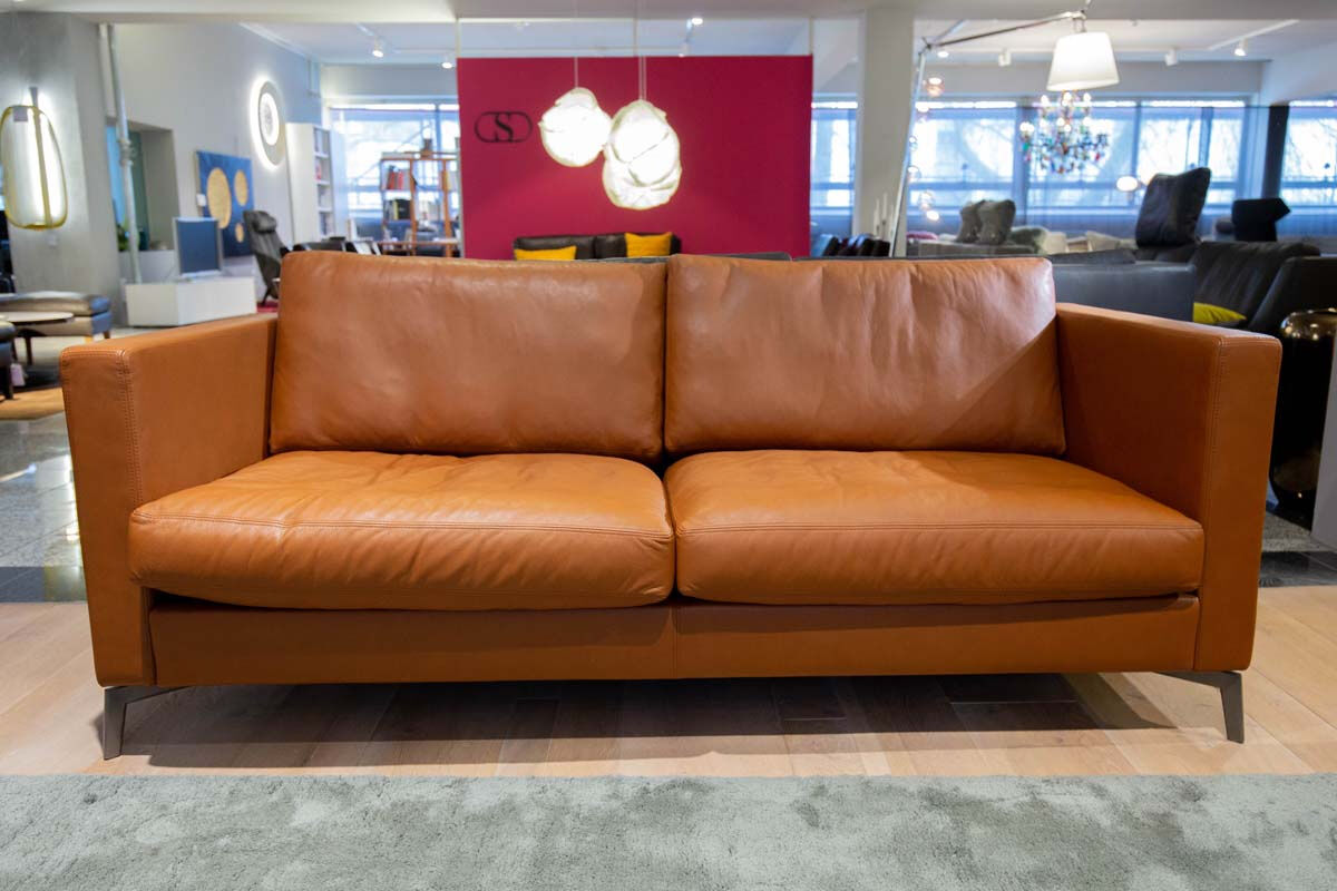 Cramer Polstermanufaktur - Sofa Sacco 3-Sitzer Leder Sauvage Havanna Cognac Braun Gestell Anthrazit Pulverbeschichtet - 1