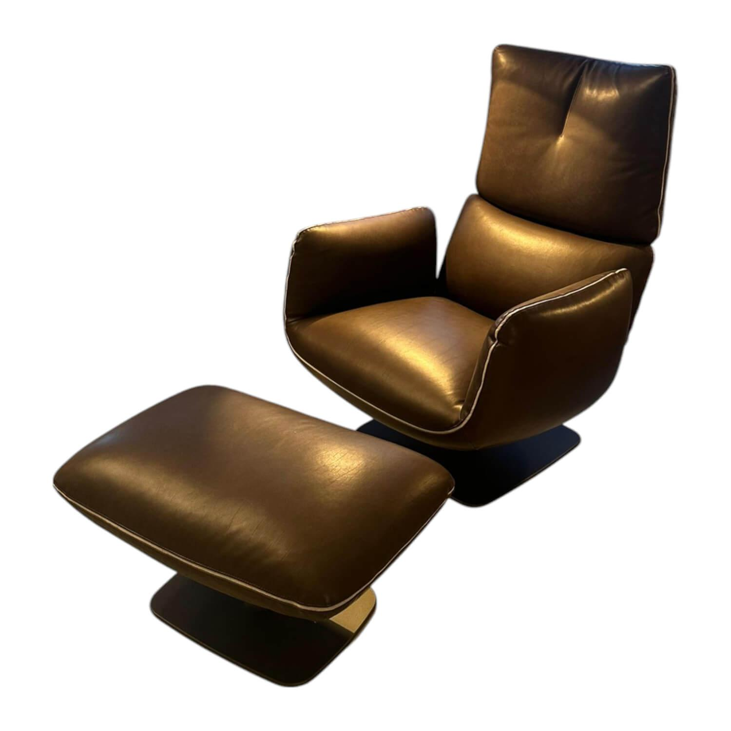 COR - Swivel armchair Jalis leather 920 espresso brown plate base black-brown with stool and battery operation - 1