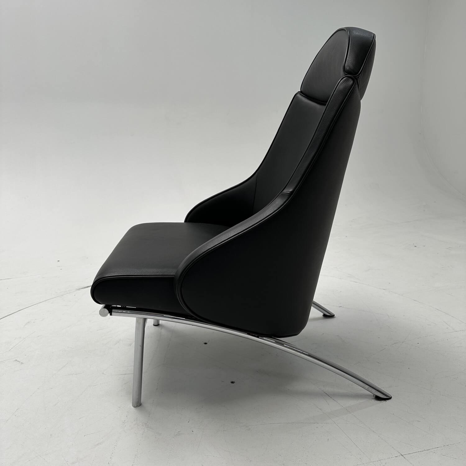 IP Design - Sessel Rocky Bezug Leder Galaxy Schwarz Untergestell Rundrohr Chrom Glanz Mit Ausziehbarer Fuß- Und Beinauflage - 11