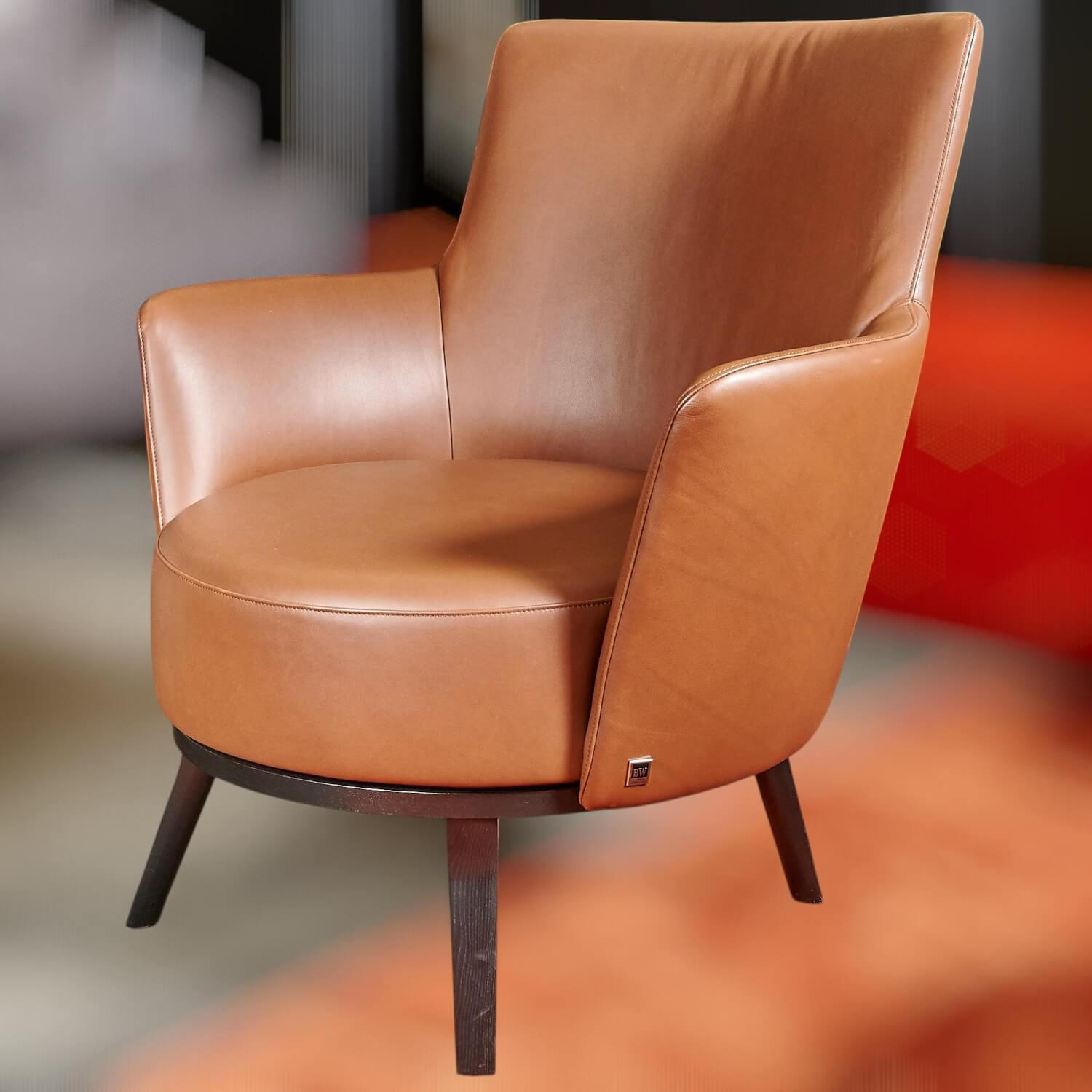 Bielefelder Werkstätten - Polo Cocktail Hochlehnsessel Leder Provence Braun mit Drehfunktion - 8