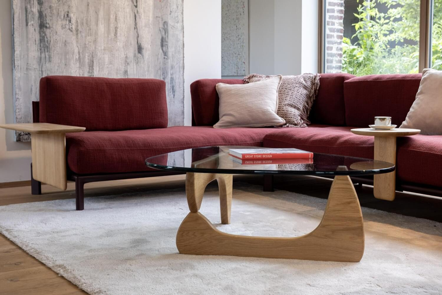 Vitra - Ecksofa Anagram Stoff Dedar A Perfekt Flower Tegola Rot Gestell Dunkel Bordeaux Pulverbeschichtet Inkl. 2x Anstecktisch Eiche Natur - 11