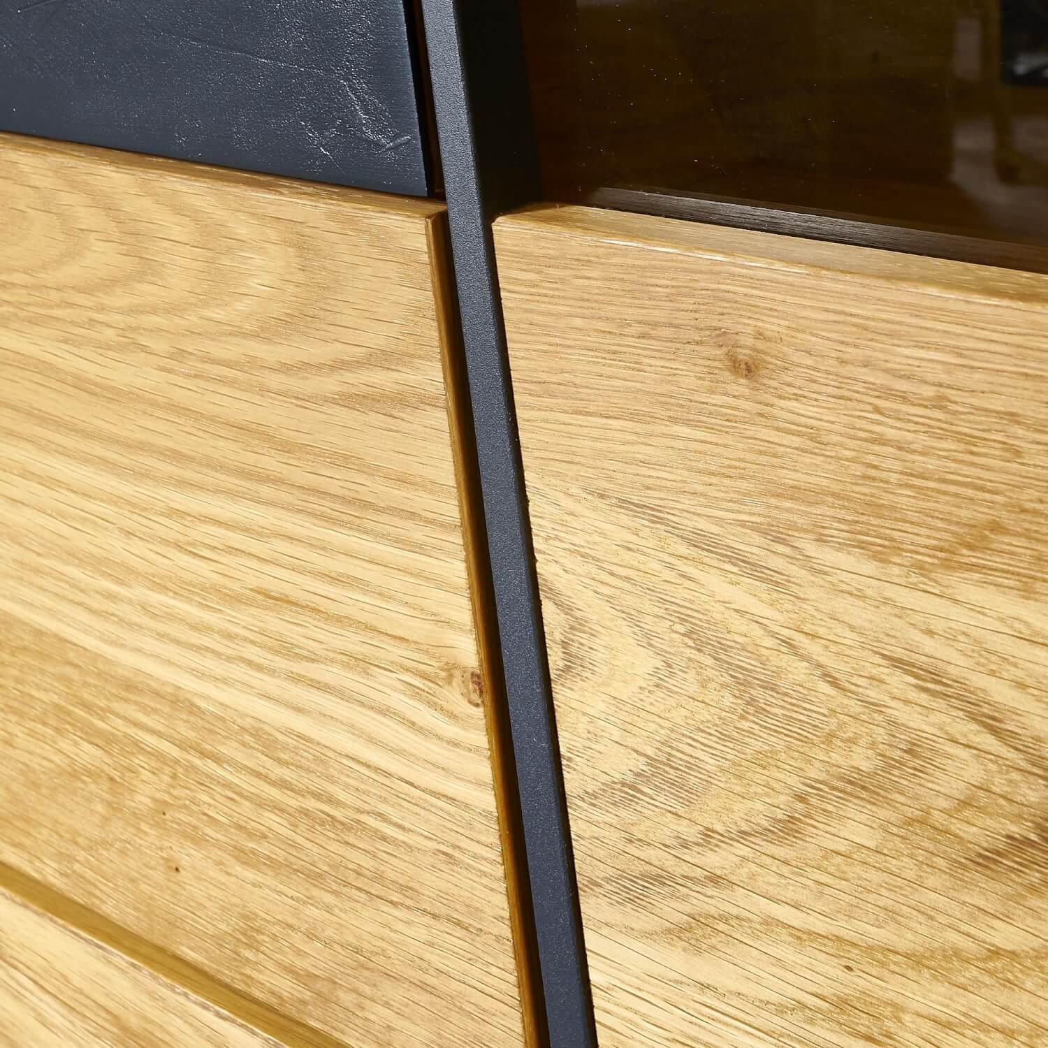 Wohn Concept - Sideboard 2021 Vollholz Wildeiche Furniert Mattlack Beton Griffe Metall Effektlack Matt Grey Grau Glas Parasolglas Braun - 6