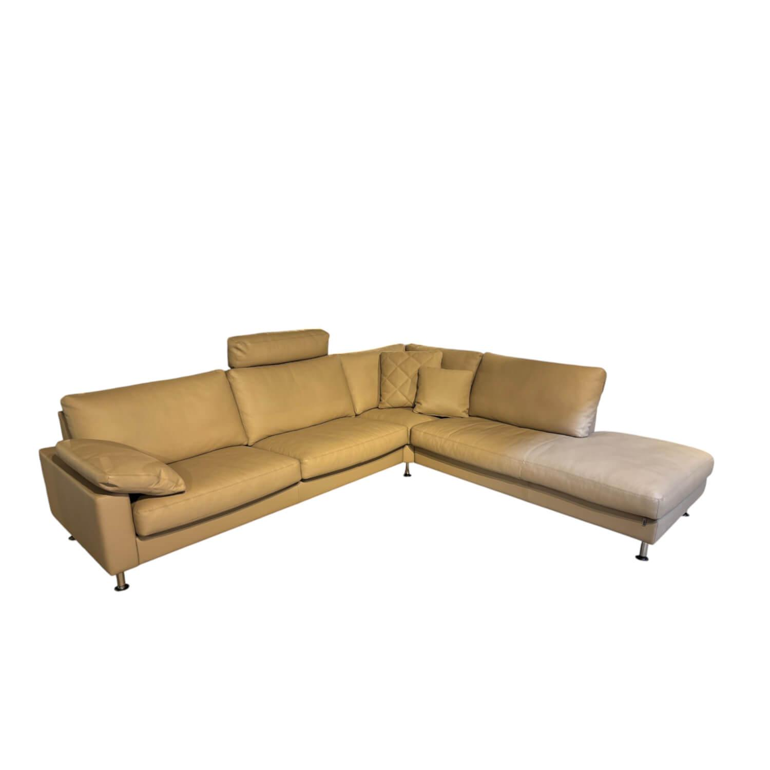 Erpo - Ecksofa Classics 500 Leder 43.400 Stone Grau Fuß CL80 Hochglanz mit 3 Kissen - 1