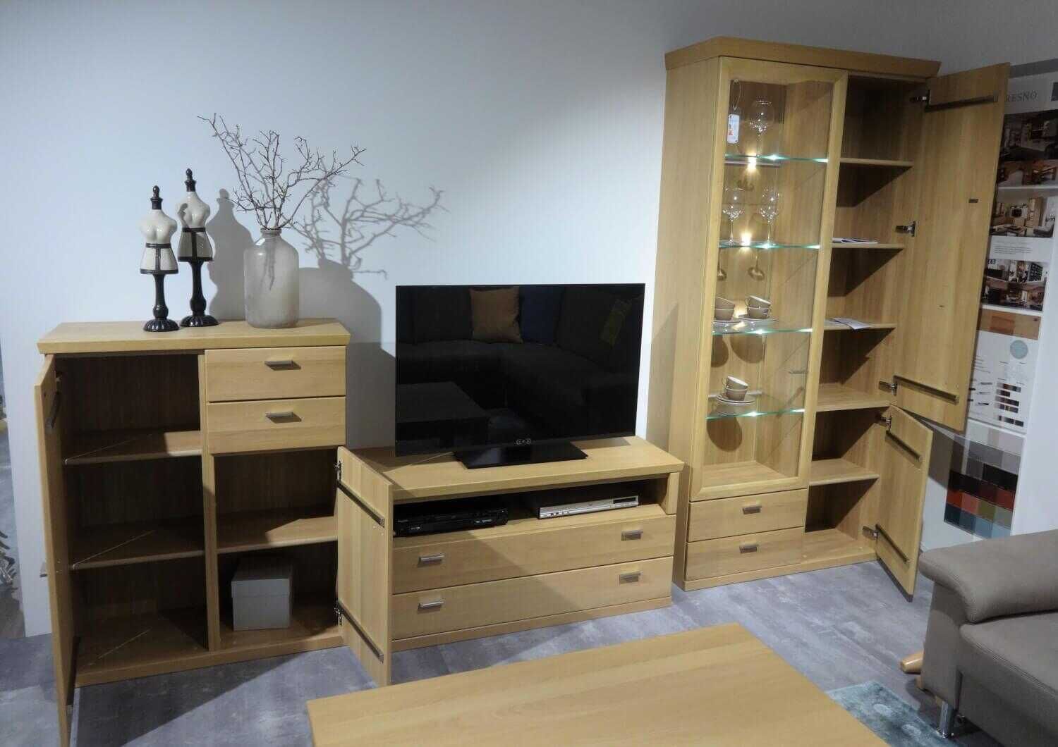Rietberger Möbelwerke - Wohnwand Fresno Vtrine TV-Board Highboard Eiche Sand - 2