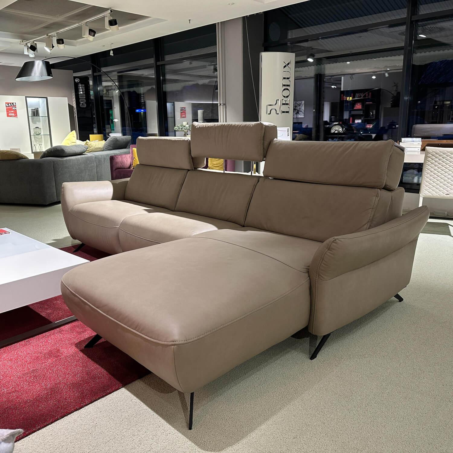 Musterring - Ecksofa MR 280 Leder Cloudy 60 Desert Beige Metallfuß Schwarz Mit Kopfpolsterverstellung - 11