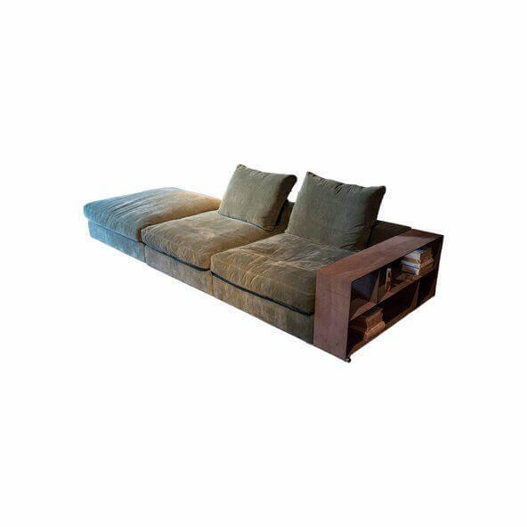 Flexform - Sofa Groundpiece Stoff Cordsamt Tiago Olivgrün Gestell Metall Brüniert Inklusive Armlehne Rauleder Braun Und Kissen - 1