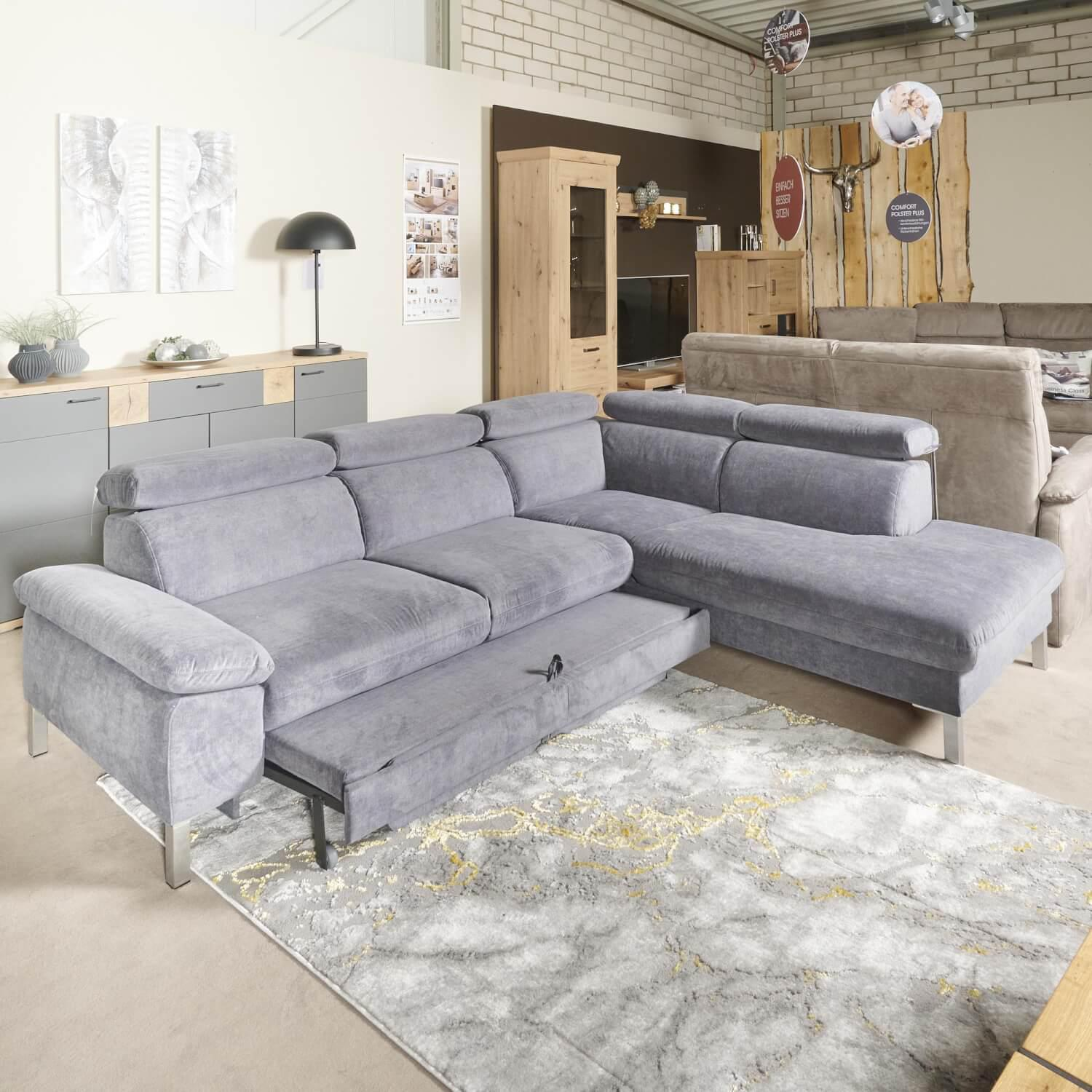 Carina - Eckgarnitur Kiri Stoff Matrix Steel Grau mit Auszug - 4