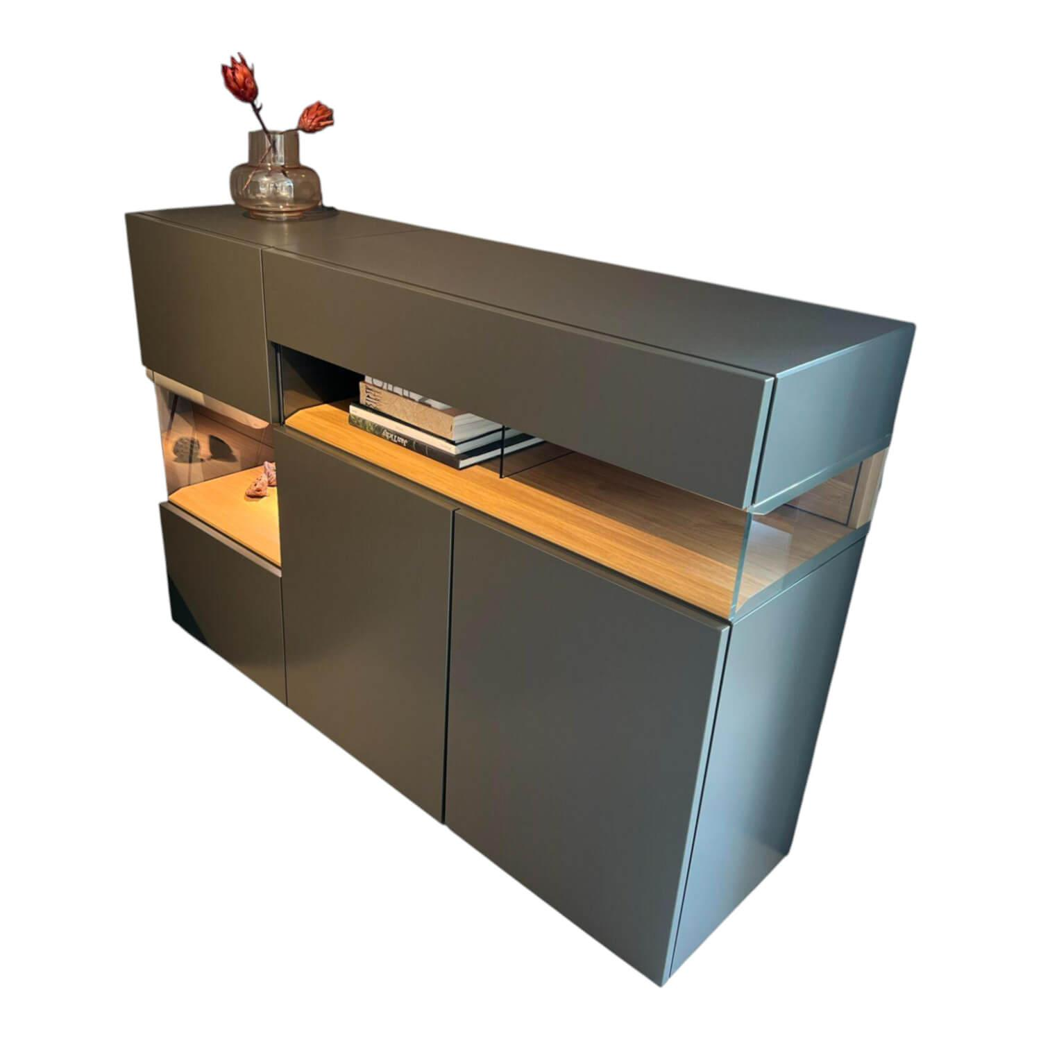 Hülsta - Sideboard Neo Natur Eiche Lack Grau Drei Schubladen Zwei Drehtüren - 1