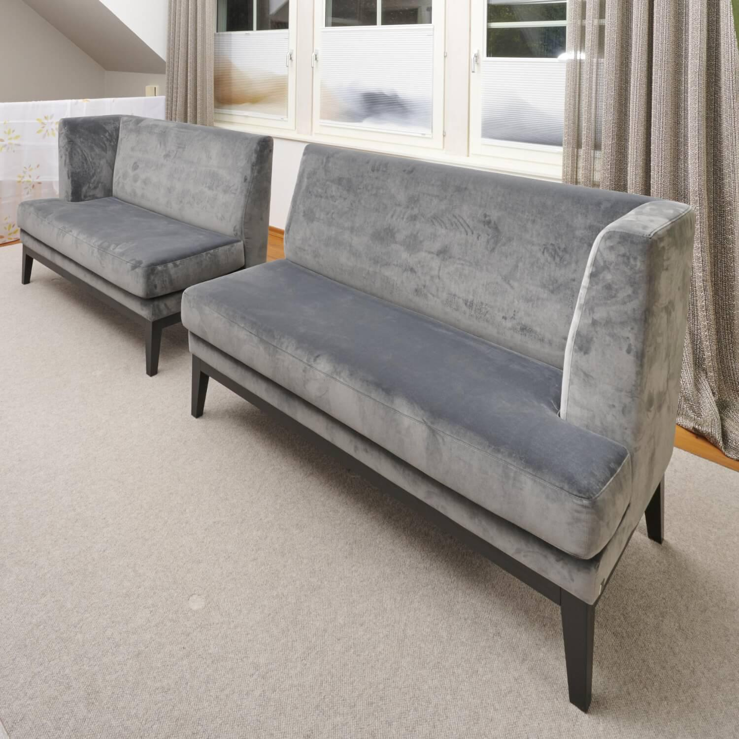 Bielefelder Werkstätten - 2er-Set Bank Polo Dining Stoff City Velvet Reloaded Grau Gestell Esche Schwarz Gebeizt Mit Vorstellkissen - 3