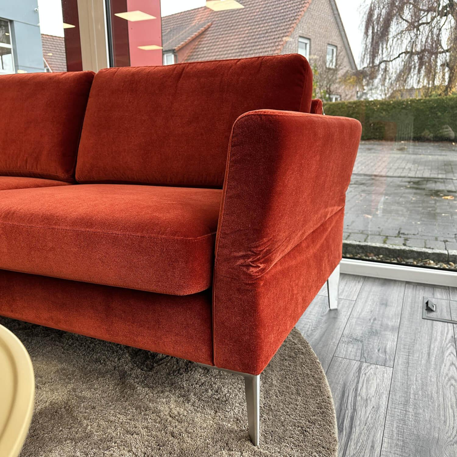Gehlenborg Sitzmöbel - Ecksofa Living Rohleder Stoff Cloud 18 Velours Brilliant Rot Gestell Aluminium Gebürstet Mit Klappbarer Armlehne - 5
