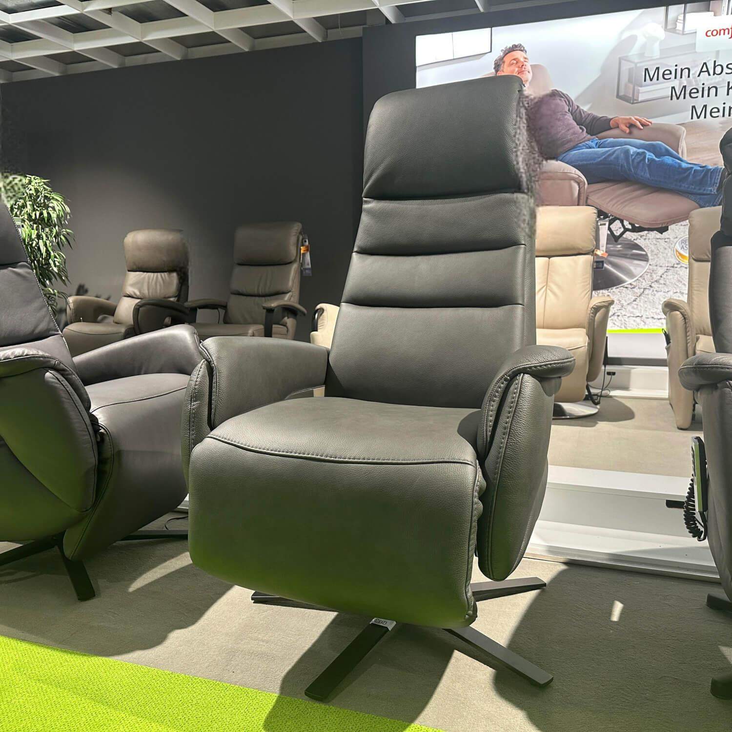 Polsteria - Relaxsessel Relaxa Feeling Leder Reno Graphite Grau Drehfuß Stern Schwarz - 4