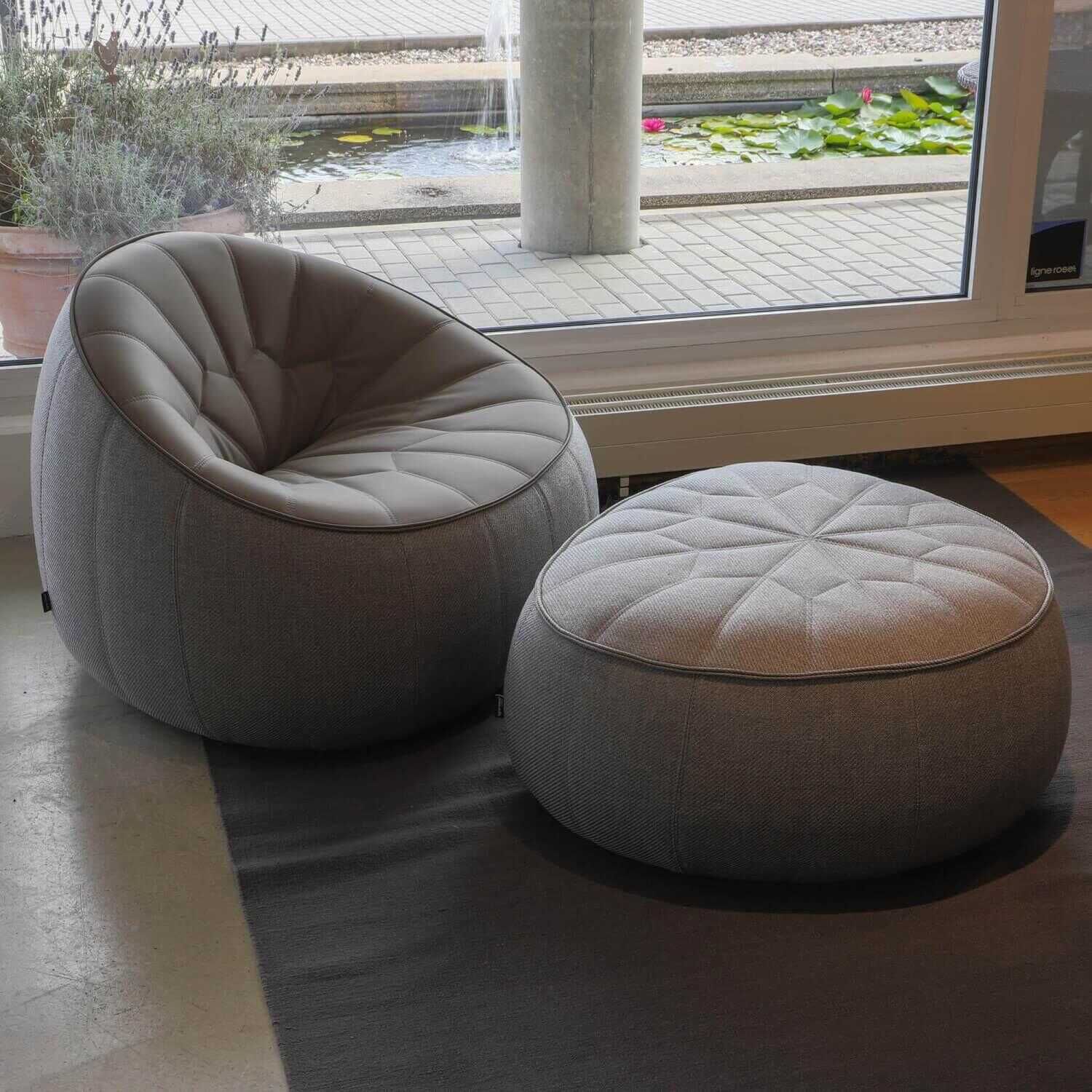 Outdoor-Sessel mit Ottomane Stoff Souris Top Grau inkl. Schutzhüllen