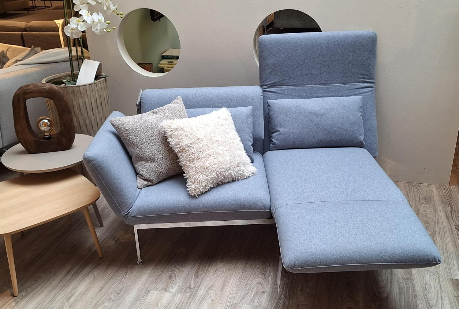 Brühl - Sofa Roro Medium Zweisitzer Stoff 4476/60 Hellblau Grau Füße Chrom - 5