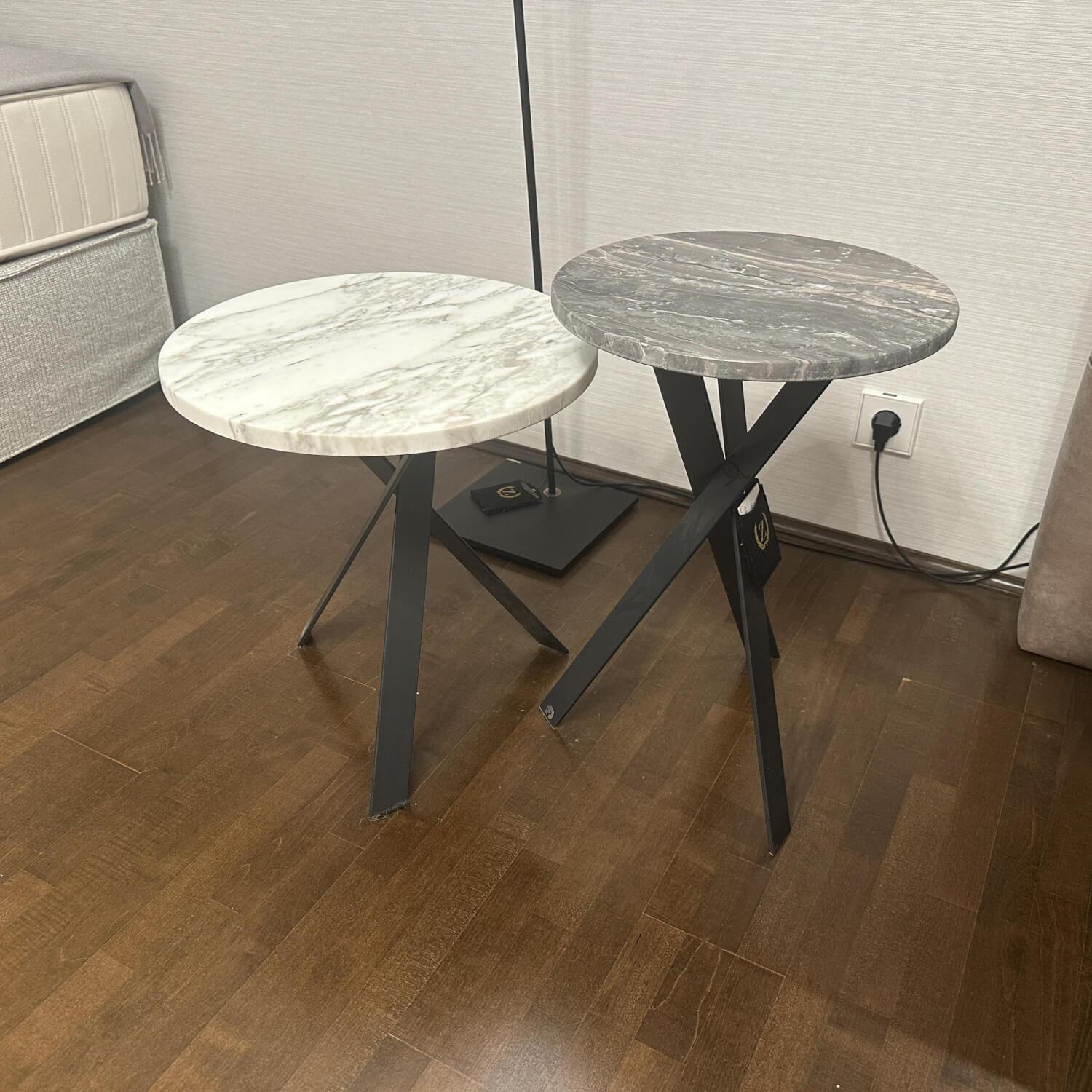 Draenert - 2er Set Beistelltisch Mortimer Platten Orobico Black 3 Stein Weiß Und Grau Gestell Stahl Schwarz - 2