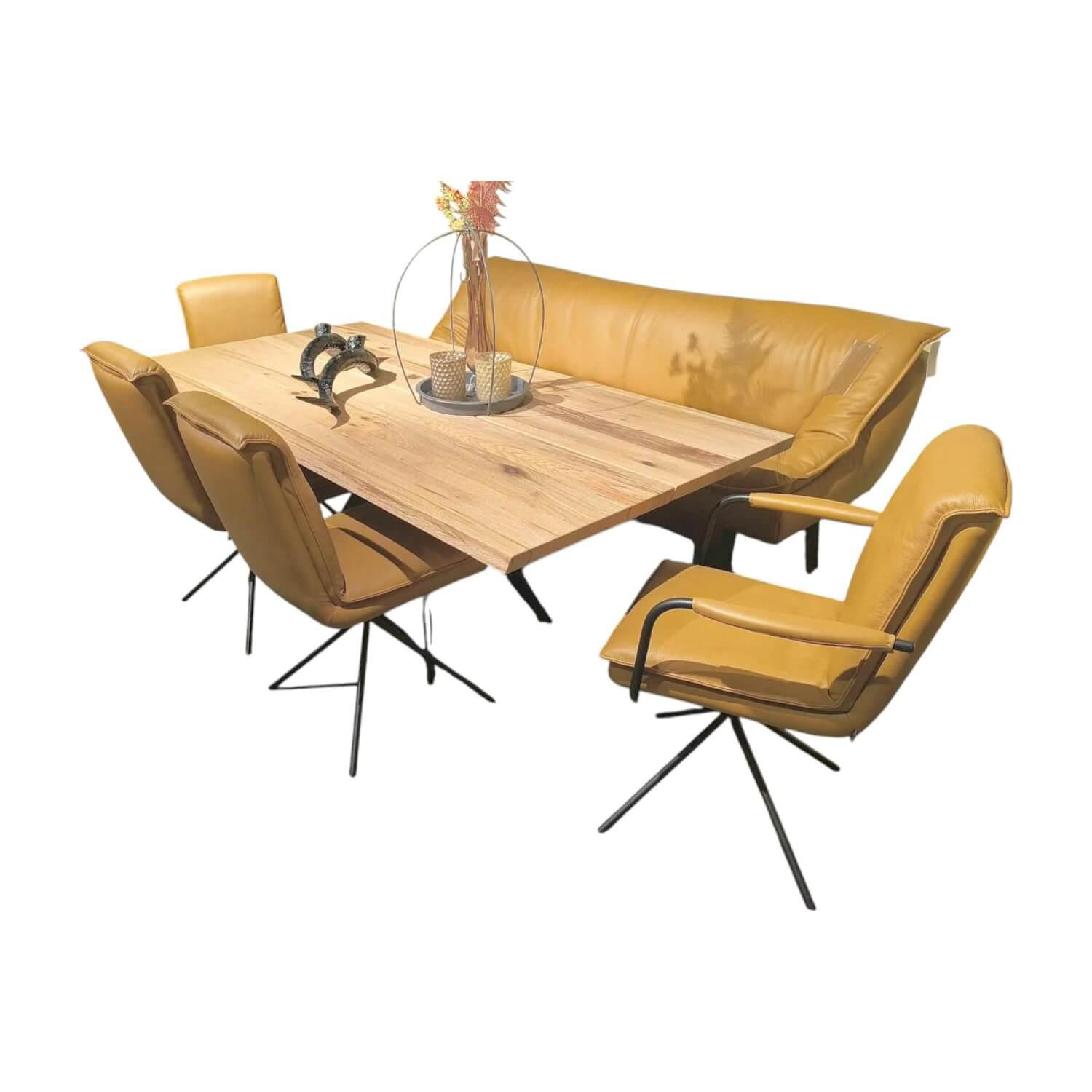 Koinor - Speisegarnitur Alino Leder B Bonito Ocra Gelb Braun Platte Balkeneiche Gestell Flachstahl Und Metall Schwarz Matt - 1