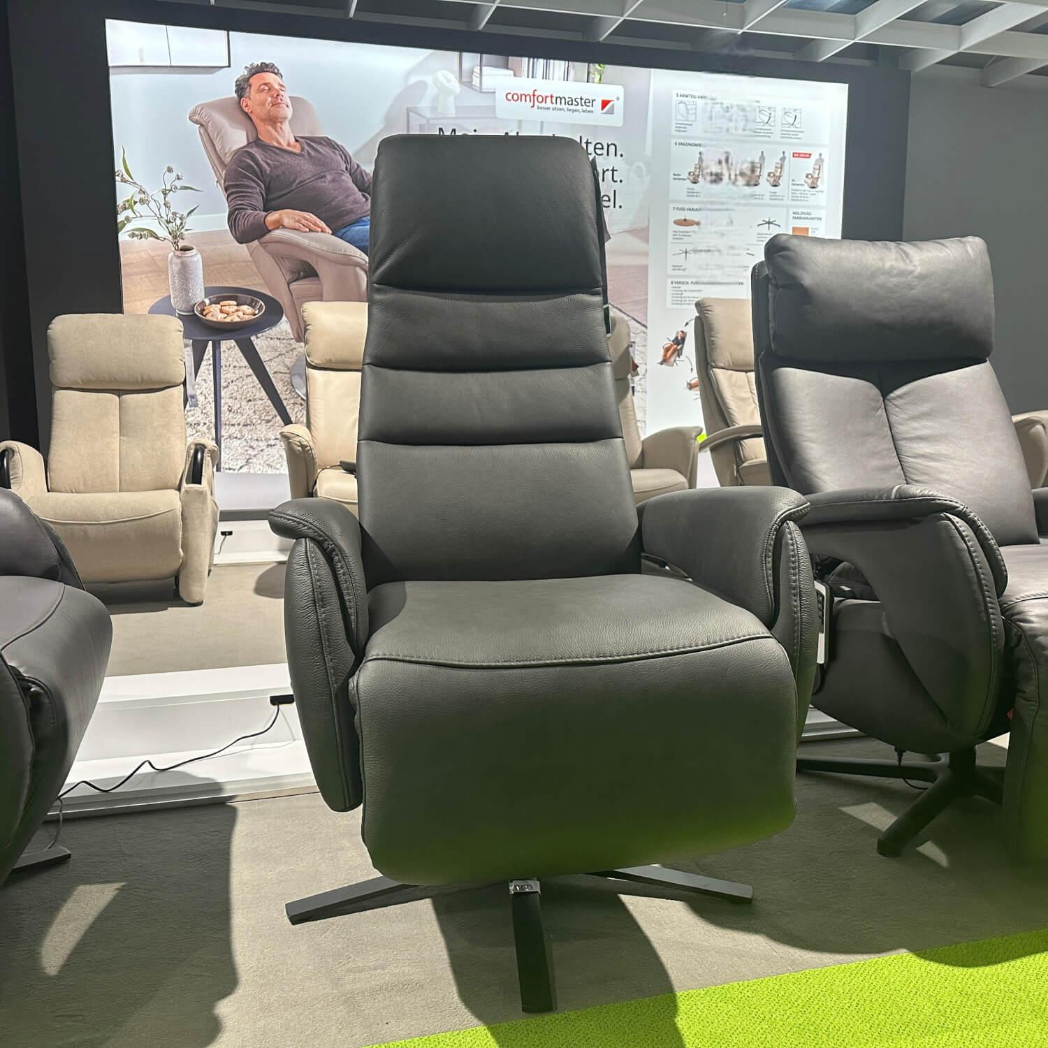 Polsteria - Relaxsessel Relaxa Feeling Leder Reno Graphite Grau Drehfuß Stern Schwarz - 5