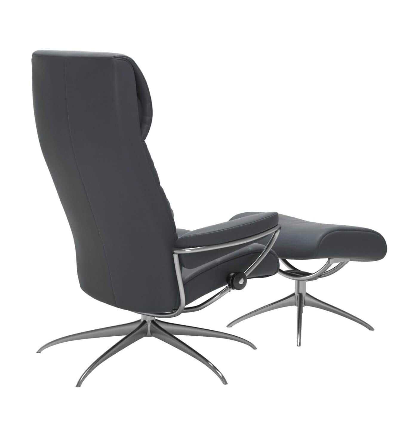 Stressless - Stressless London hohe Rückenlehne High Base Star Base Leder Batick Atlantic Blue mit Hocker - 2