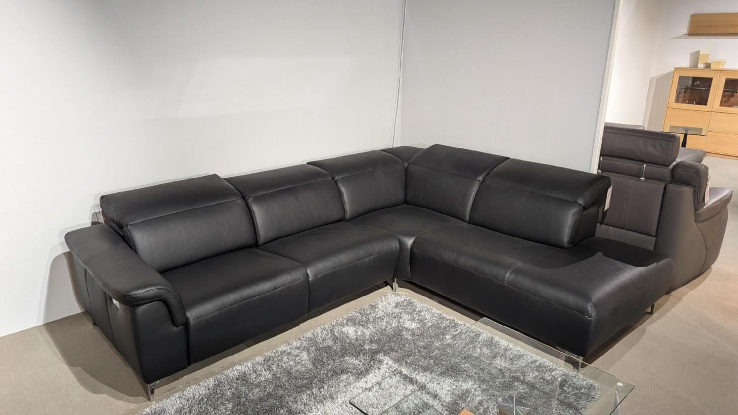 Candy - Ecksofa Sacramento Dickleder Torero Nero Schwarz Gestell Metall Füße Metall Chrom - 4