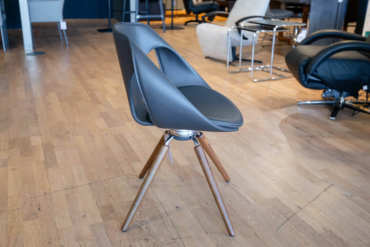 Tonon - 4er Set Stuhl Up Leder Soft 141 Anthrazit Drehgestell Amerikanischer Walnuss Und Chrom Glänzend - 7