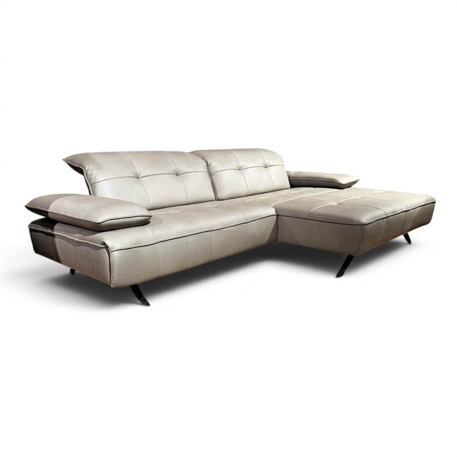 JOOP! - Ecksofa 8111 Square Leder 22 Soft Nappa Shadow Grau Beige Füße Metall Schwarz Mit Elektrischer Verstellung - 8