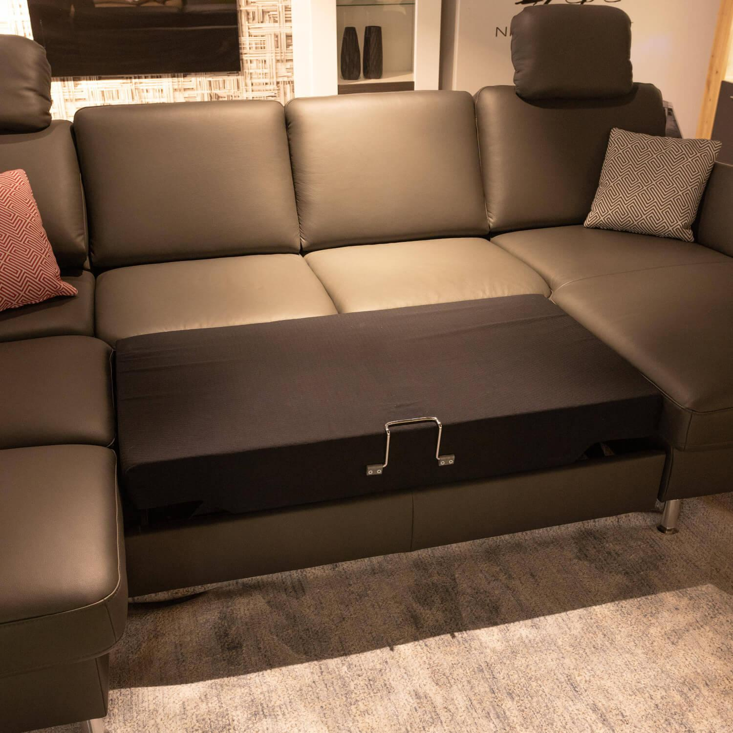 Modulmaster - Wohnlandschaft MM PN1080 Leder Torro Anthrazit Fuß Metall Alufarbig Silber Mit Kissen Und Anstellhocker - 7