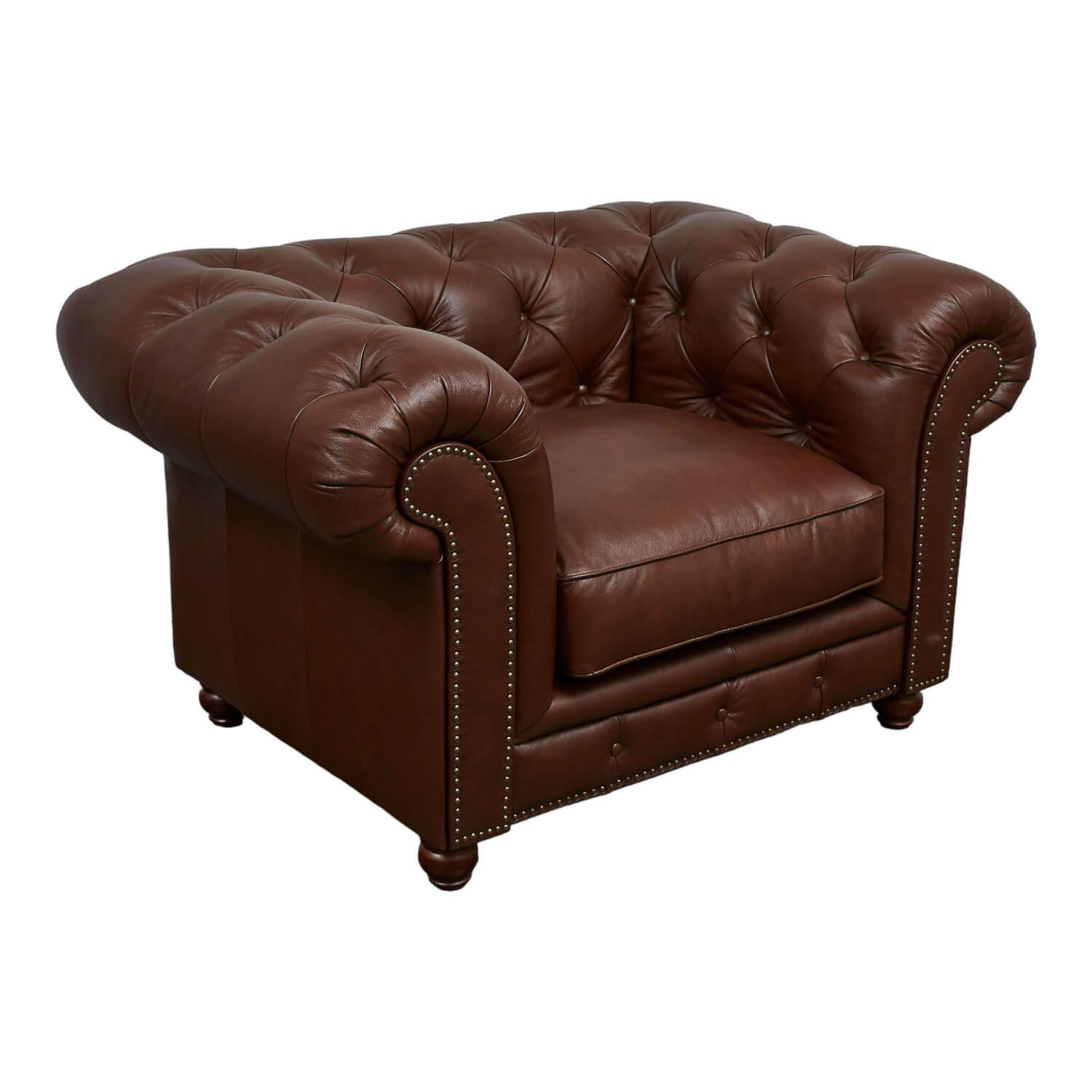 Max Winzer - Sessel Old England In Chesterfield Stil Leder Braun Gestell Holz - 1