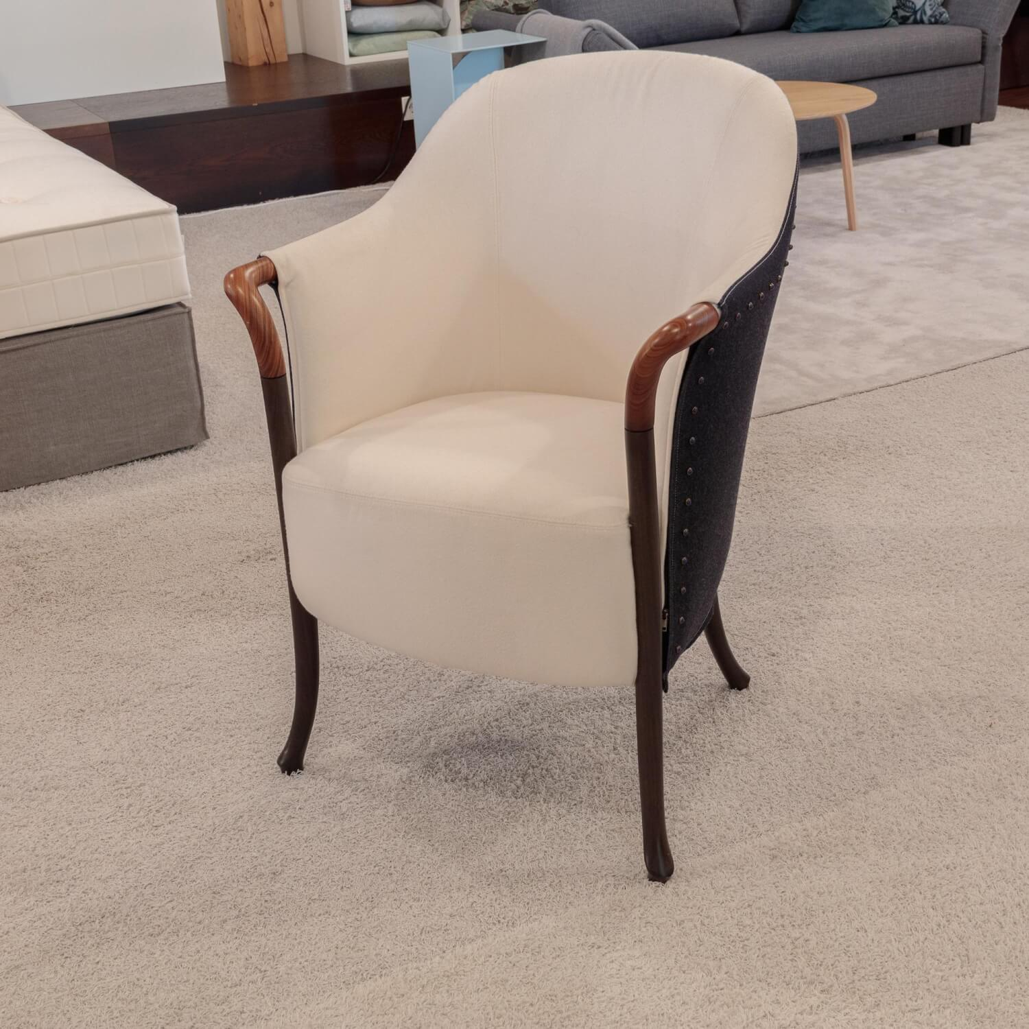 Giorgetti - Sessel Progetti 33220 Fashion Wolle Innen Kamet 2413 Weiß Außen Denim 100 Grau Gestell Matte Beizung Lack No 91 - 5