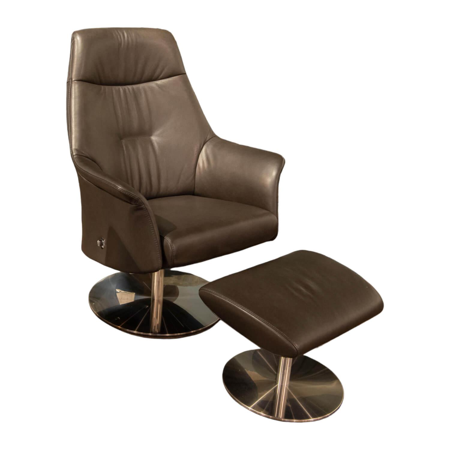 Gealux - Relaxsessel Twinz 8101 Leder Farbe Dunkelbraun Inklusive Hocker Und Verstellbarer Lehne - 1