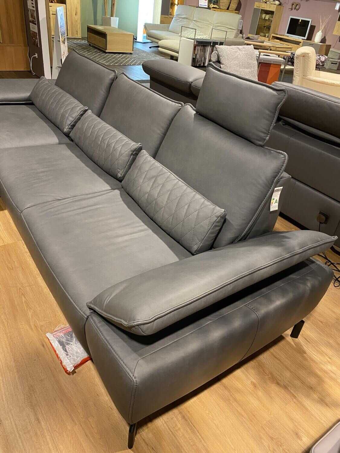 Musterring - Ecksofa MR 270 Leder 60 Cloudy Schiefer Grau mit Kopfstütze und 5 Kissen - 14
