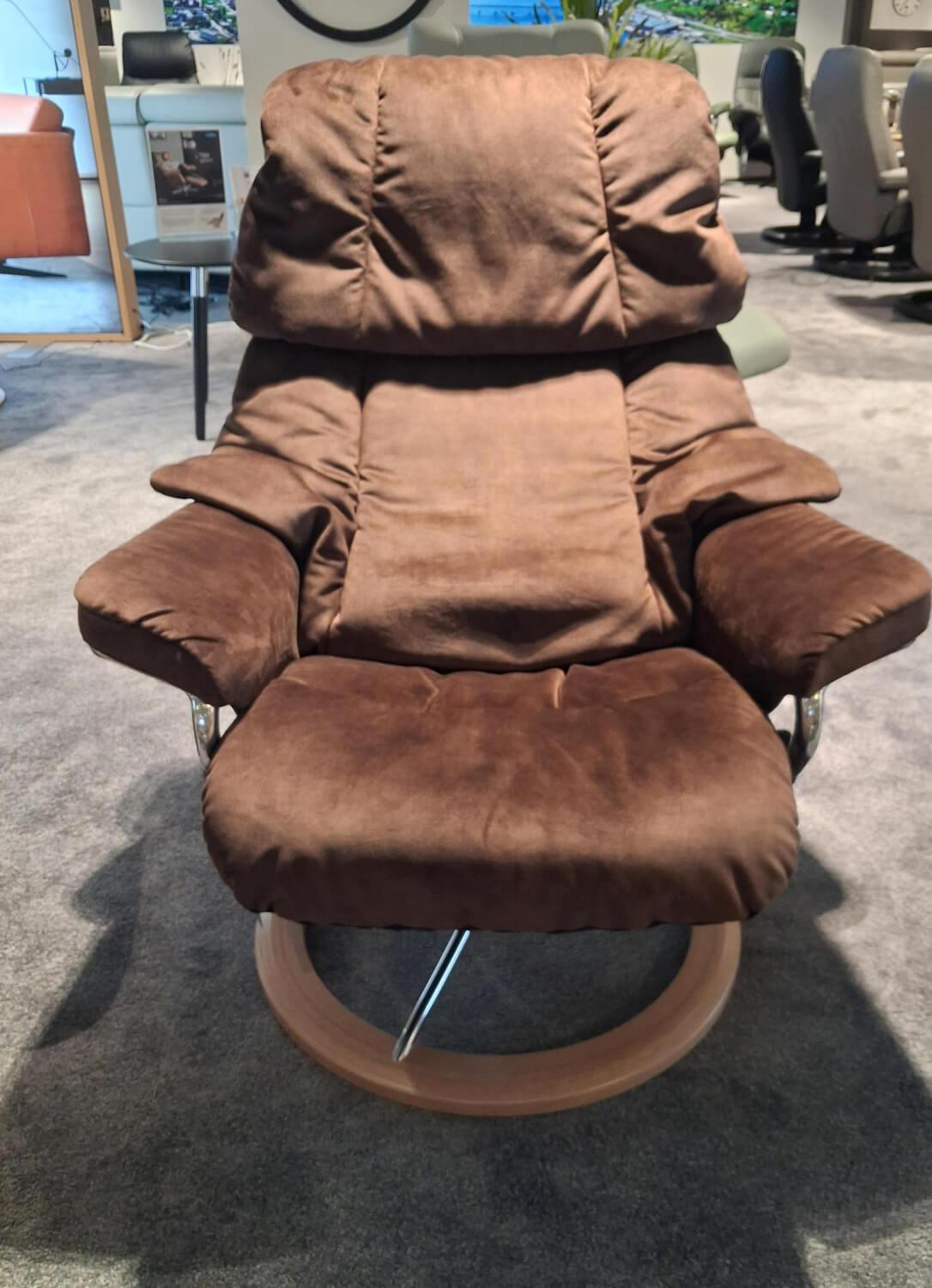 Stressless - Sessel Reno M Stoff Magnolia Brown Braun Gestell Signature Metall Und Eiche Inklusive Hocker - 3