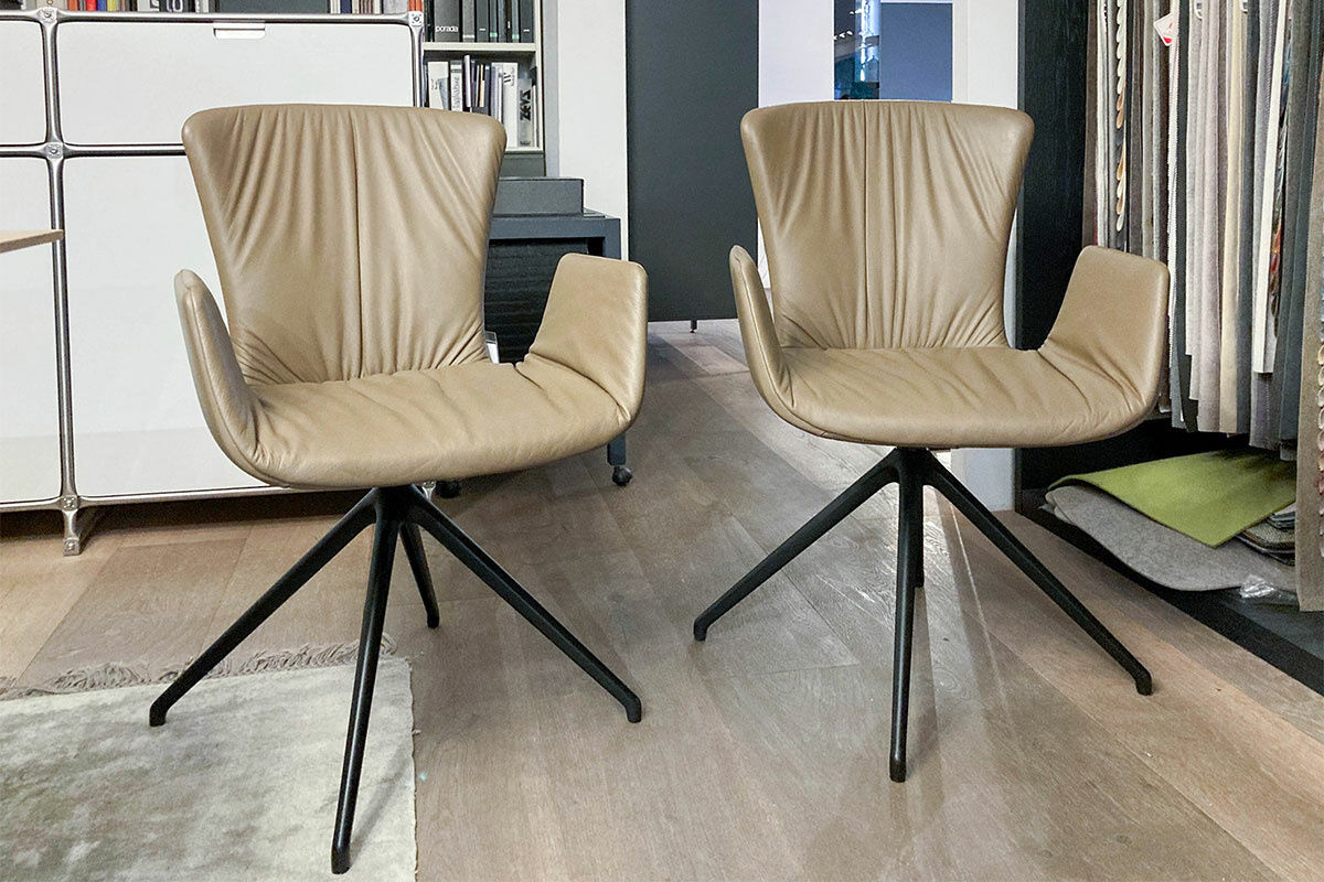 Draenert - Stuhlgruppe Dexter Leder 627 Sandfarben Beige Sternfuß Und Stahlgestell Schwarz - 3