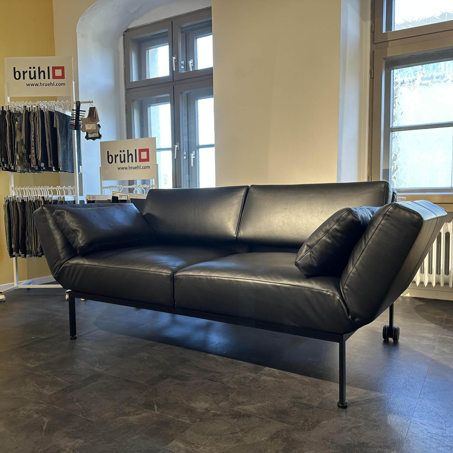 Brühl - Funktionssofa Anilinleder 5669 10 Lama Schwarz Gestell Metall Schwarz Pulverbeschichtet Mit Rollen - 6