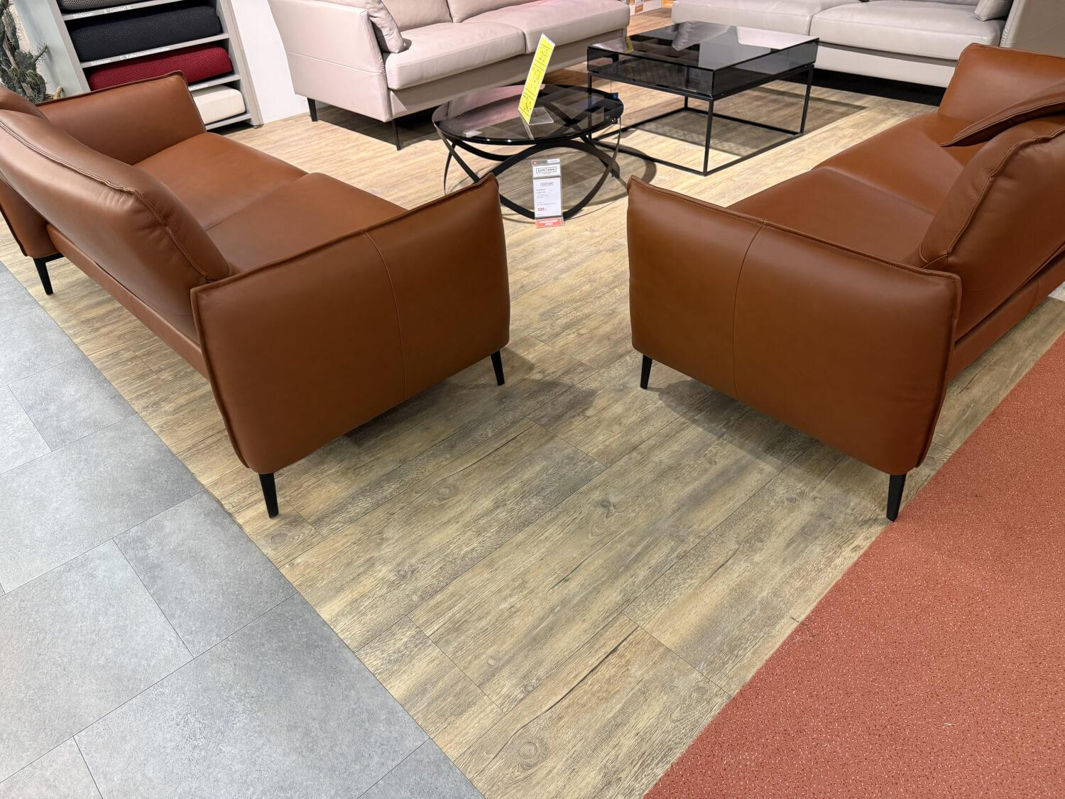 Erpo - 2er-Set Polstergarnitur Ancona Leder Tabac 250.850 Braun Füße Metall Schwarz Matt - 3