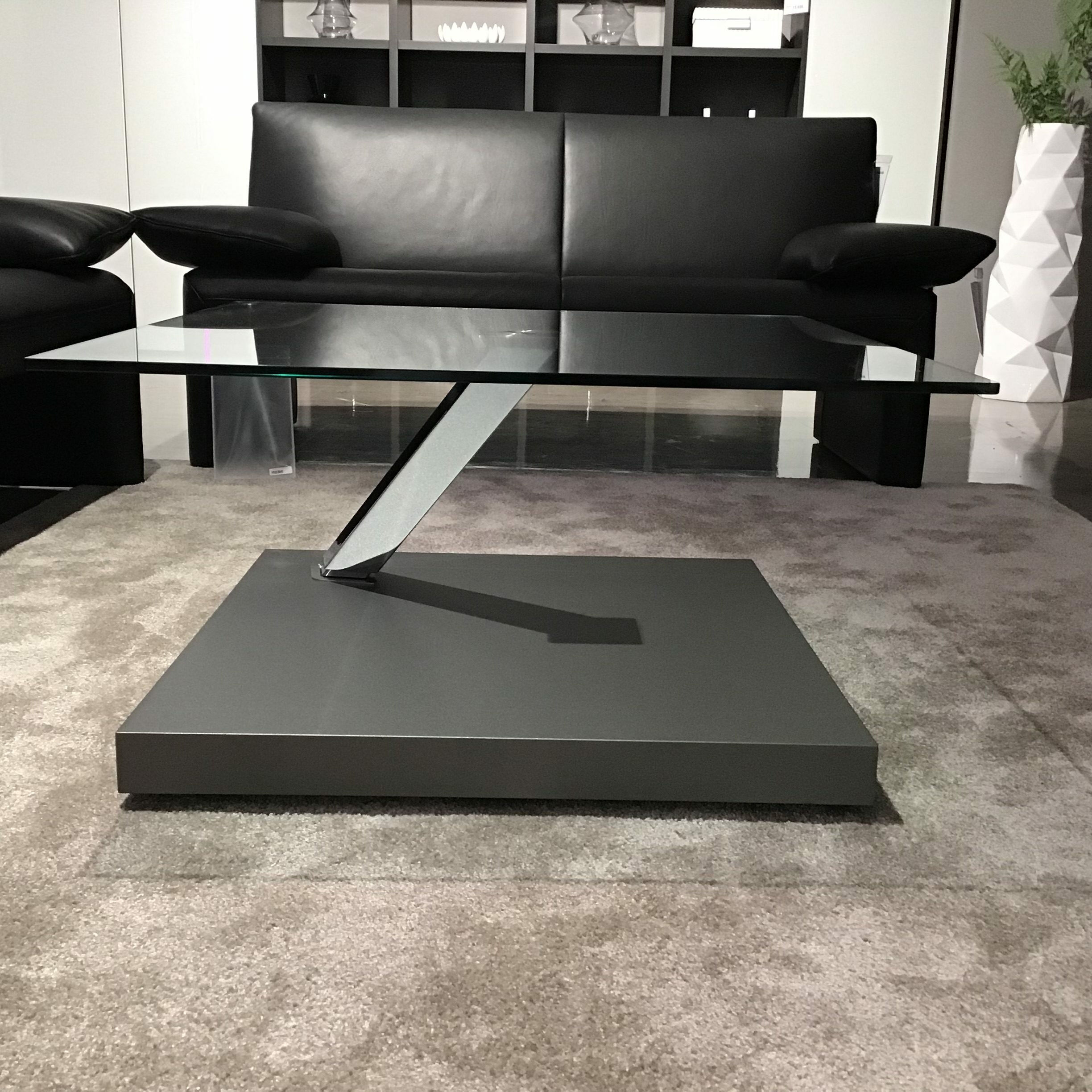 Ronald Schmitt Design - Couchtisch Ixor Platte Floatglas Klar Gestell MDF 9007 Grau Aluminium Hochglanz Verchromt Höhenverstellbar - 4