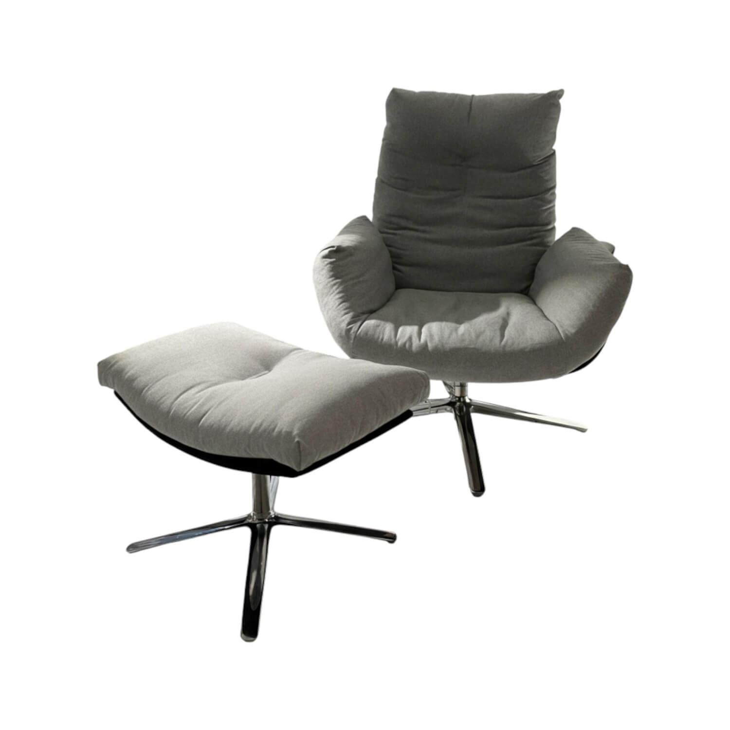 COR - Lounge Sessel Cordia Stoff 7009 Antharzit Korpus Leder Semi 282 Basalt Schwarz Gestell Aluminium Poliert Inklusive Hocker - 1