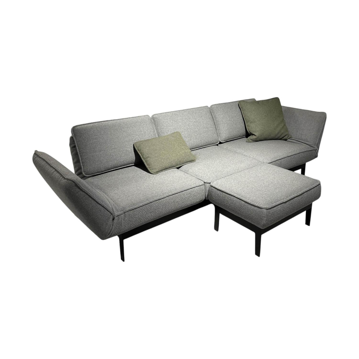 Rolf Benz - Sofa 386 Mera Stoff 24 551 Umbragrau Gestell Stahl Verkehrsschwarz Pulverbeschichtet Inklusive Kissen - 1