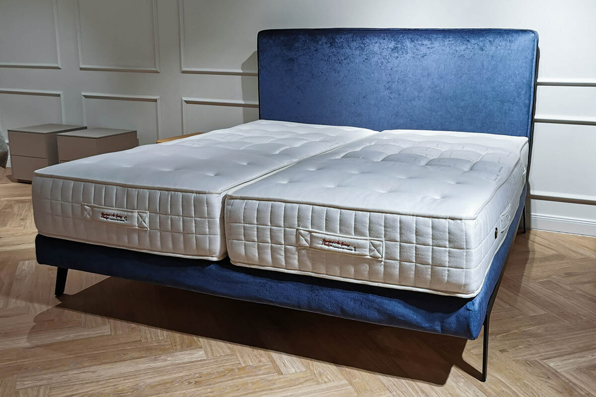 Treca Interiors - Boxspringbett Adonis Stoff Cat. A Aristocrat Blau Füße Schwarz mit 2 Matratzen - 2