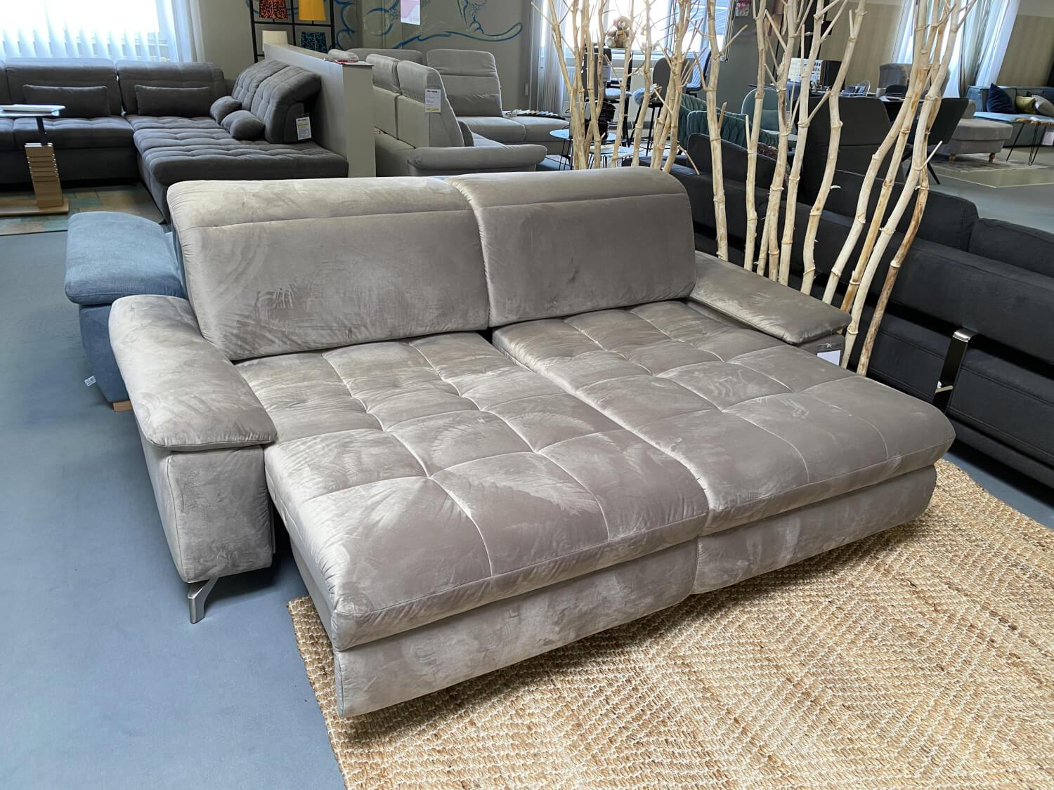 Polsteria - Sofa Abano Stoff Riviera Sand Beige Eckfüße Metall Nickel Satiniert Mit Elektrischer Day Bed Funktion - 5