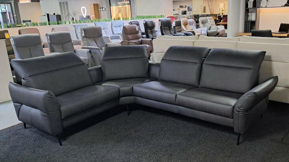 Polsteria - Ecksofa LS24 Leder Evita Anthrazit Metallrundfuß Schwarz mit Verstellfunktionen - 5