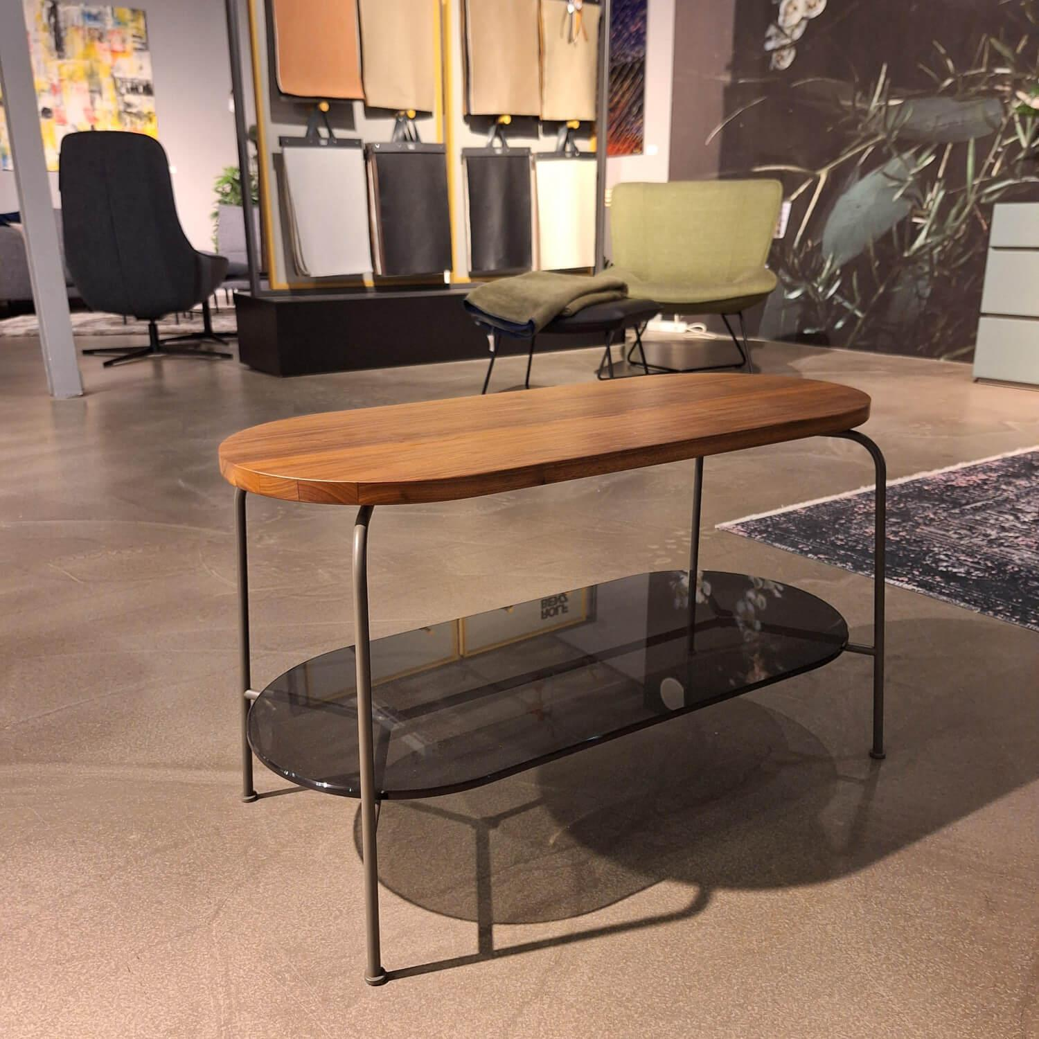 Rolf Benz - Couchtisch 947 Nussbaum Massiv Ablageplatte Glas Grau Gestell Lackiert Umbragrau - 2