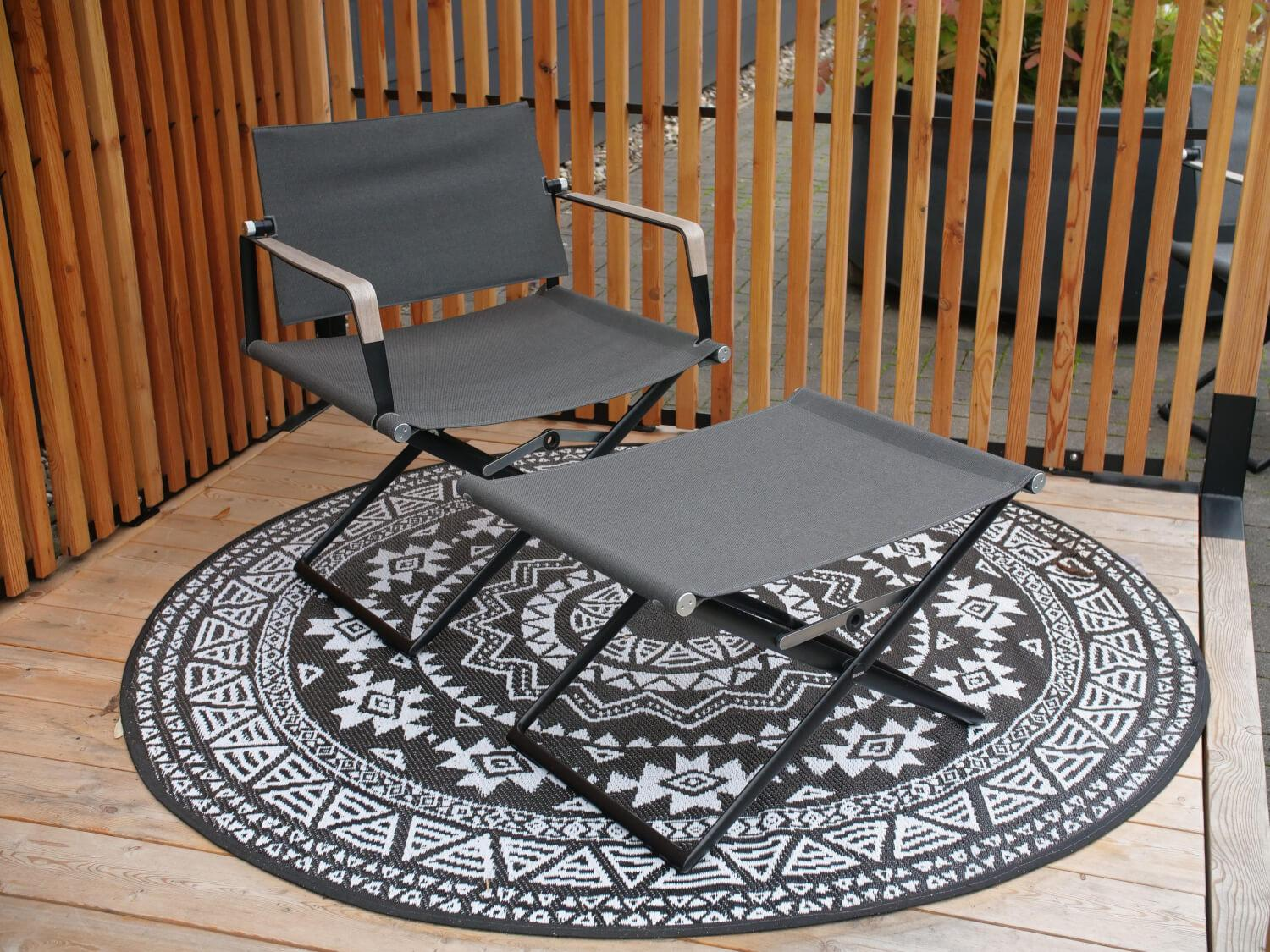 DEDON - Sessel Seax Stoff Sling Sail Shade 627 Rahmen Schwarz Armlehnen Mit Hocker - 9
