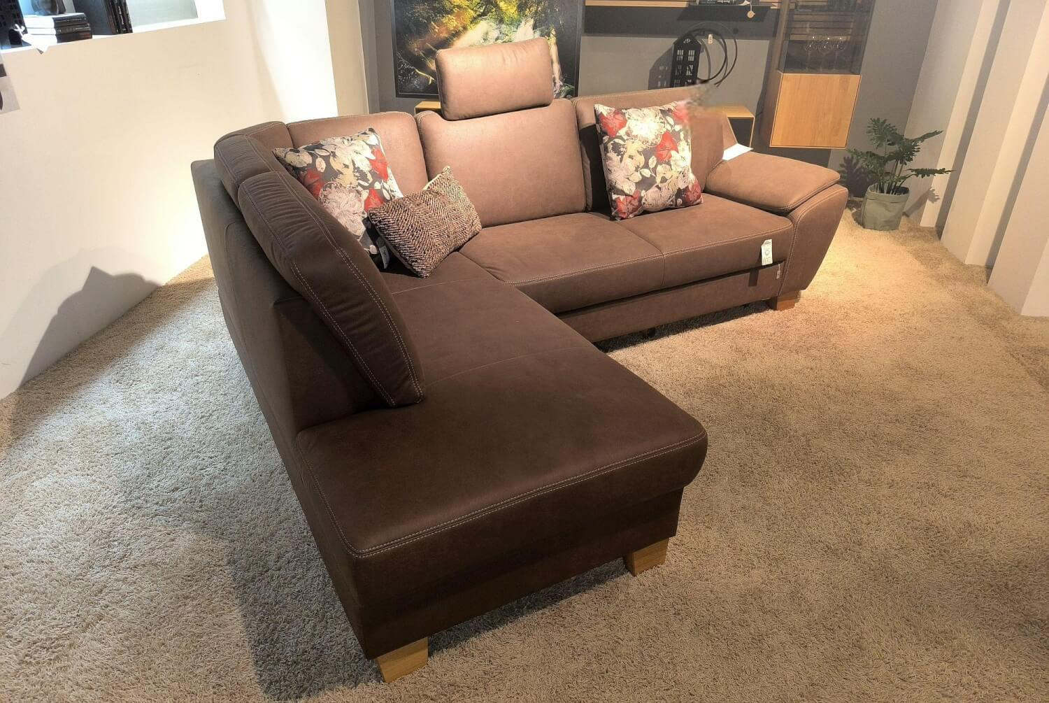 Ponsel - Ecksofa Livingston Stoff 0877 19 Braun Fuß Eiche Geölt Inklusive Kissen - 8