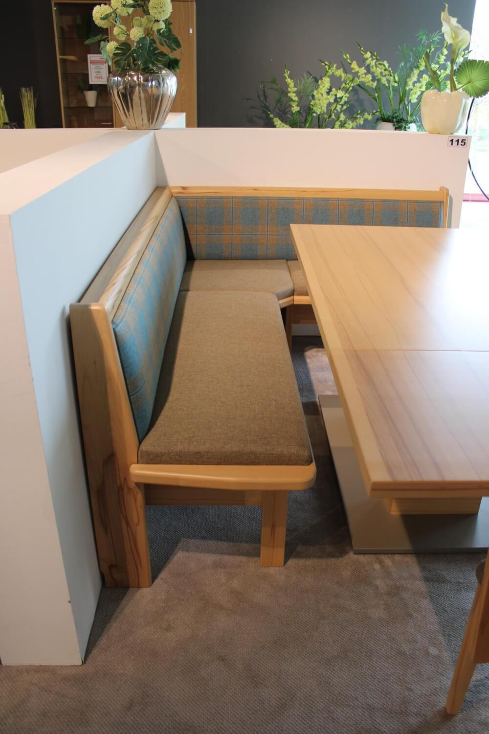 Schösswender - Eckbankgruppe Stoff Happ Uni Beige Karo Türkis Kernbuche Natur Tisch 2 Stühle Eckbank - 2